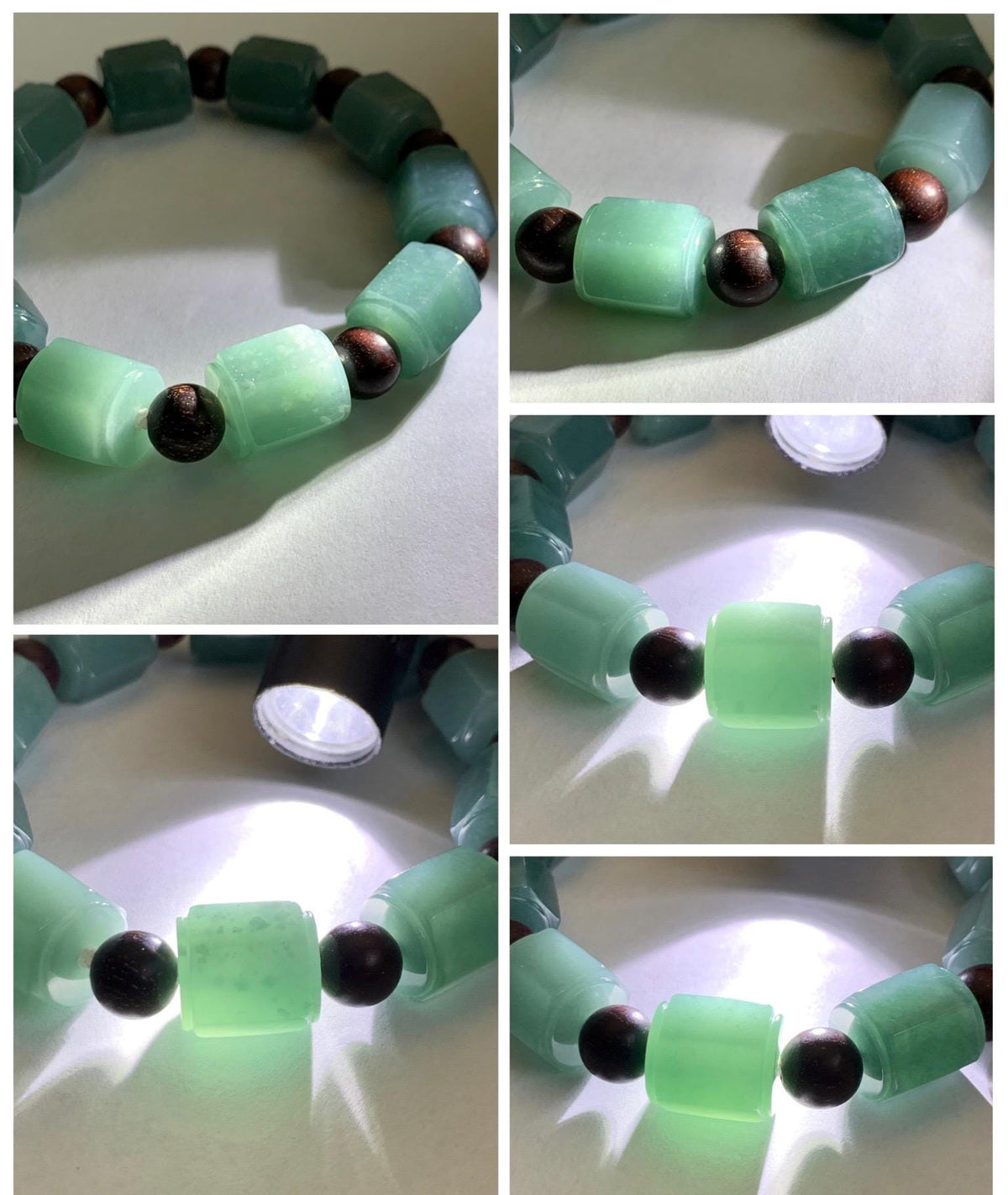 Natural Grade A Guatemalan Icy Translucent Dusty Teal Blue Jade Jadeite Hexagon Barrel Beads Beaded Bracelet 7.5” 46g 天然冰胶危蓝水翡翠六棱珠手串 WLL330