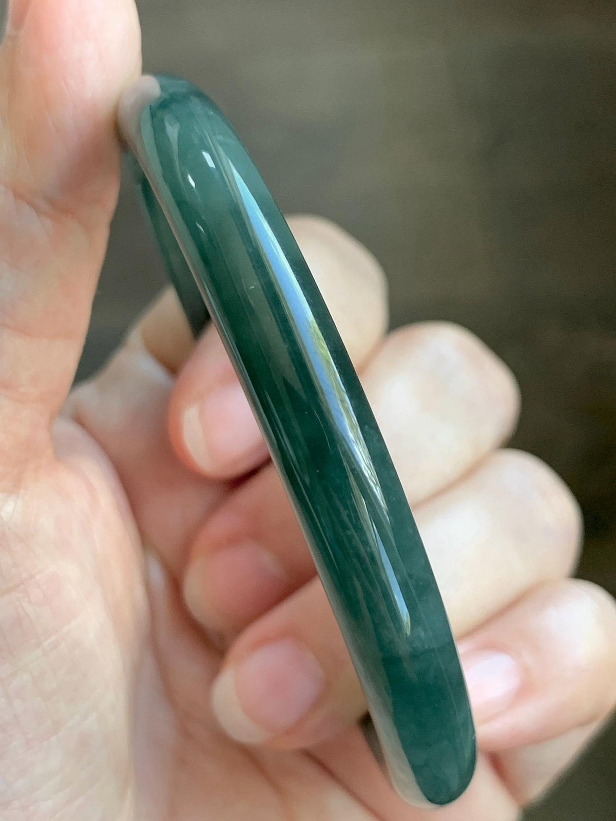 Certified Natural Grade A Guatemalan Icy Translucent Dark Dusty Teal Green Jade Jadeite Bangle Bracelet 59.4mm 7.34” 34g 天然冰危深蓝绿翡翠圆条手镯 976
