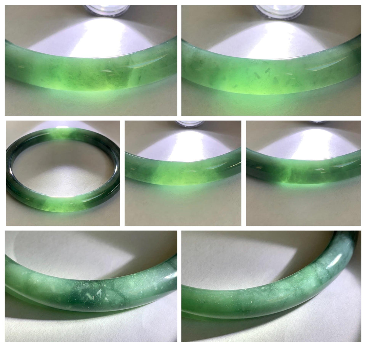 Certified Natural Grade A Guatemalan Icy Translucent Dark Dusty Teal Green Jade Jadeite Bangle Bracelet 59.4mm 7.34” 34g 天然冰危深蓝绿翡翠圆条手镯 976