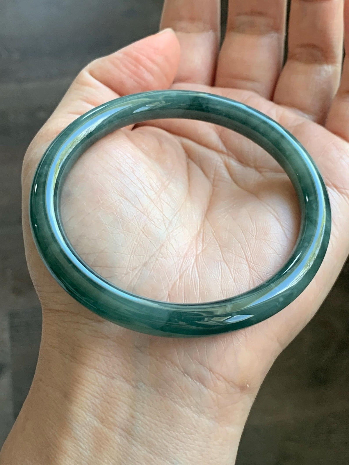 Certified Natural Grade A Guatemalan Icy Translucent Dark Dusty Teal Green Jade Jadeite Bangle Bracelet 59.4mm 7.34” 34g 天然冰危深蓝绿翡翠圆条手镯 976