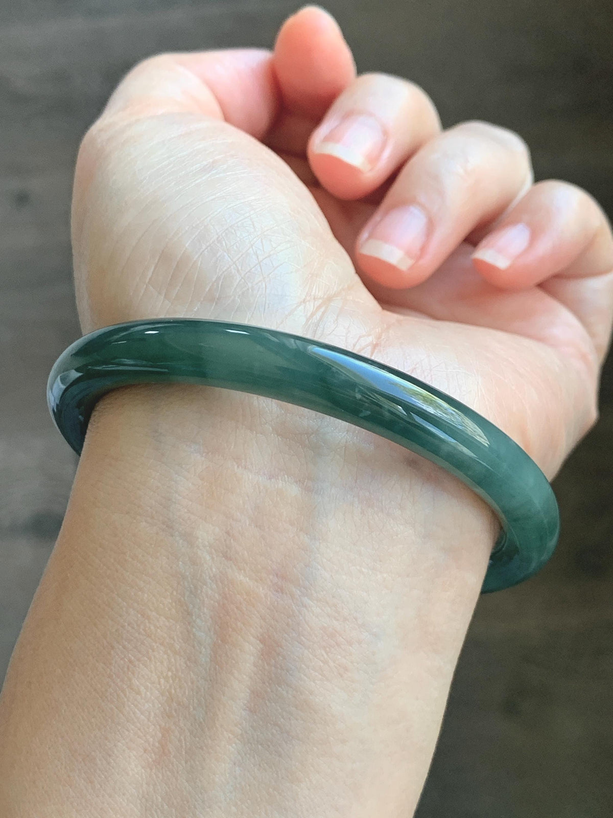 Certified Natural Grade A Guatemalan Icy Translucent Dark Dusty Teal Green Jade Jadeite Bangle Bracelet 59.4mm 7.34” 34g 天然冰危深蓝绿翡翠圆条手镯 976