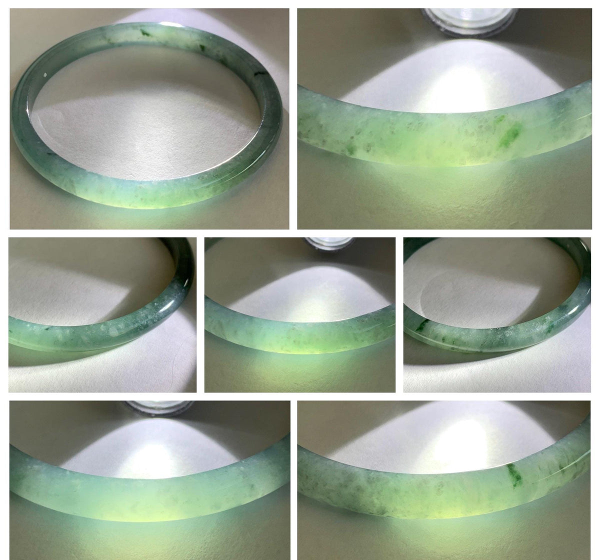 Certified Natural Grade A Guatemalan Icy Translucent Dusty Teal Green Wuji Jade Jadeite Slim Bangle 59.66mm 7.38” 19g 天然冰胶危蓝绿乌鸡翡翠细圆条手镯 952
