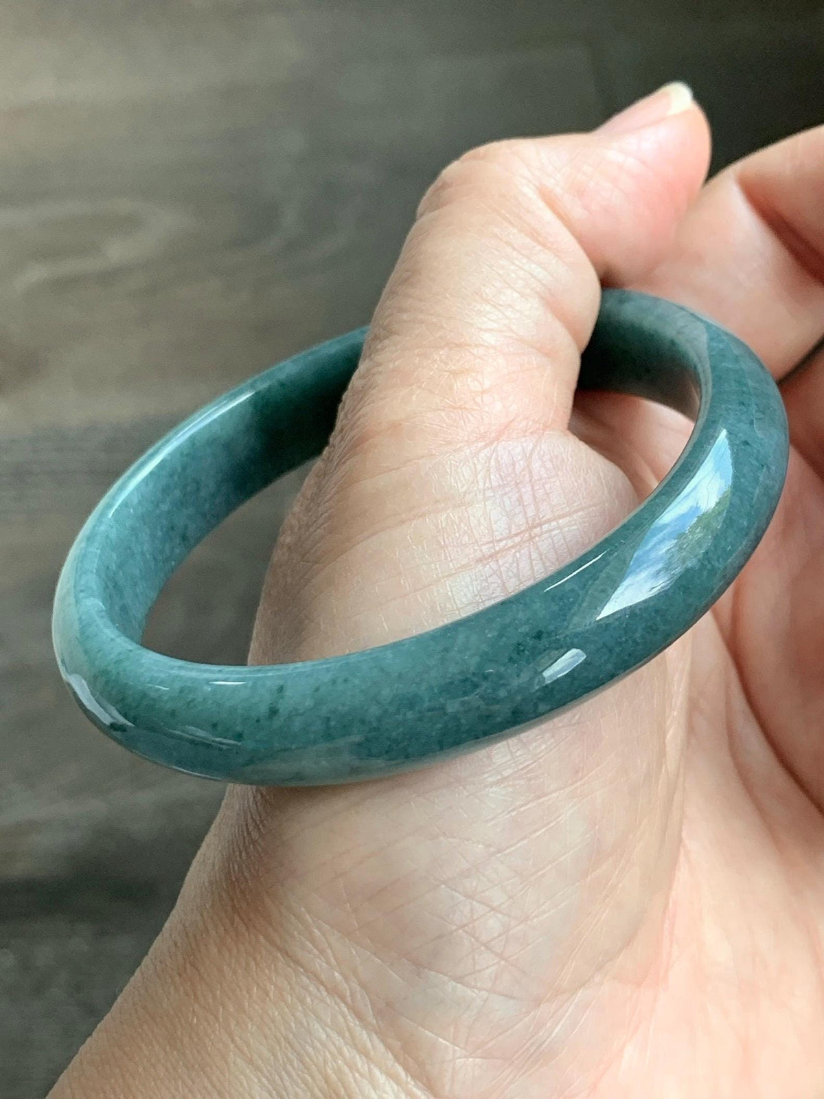 Certified Natural Grade A Guatemalan Icy Translucent Dusty Teal Blue Jade Jadeite Wide Bangle Bracelet 60.7mm 7.5" 46g 天然危蓝糯种翡翠正圈手镯 940