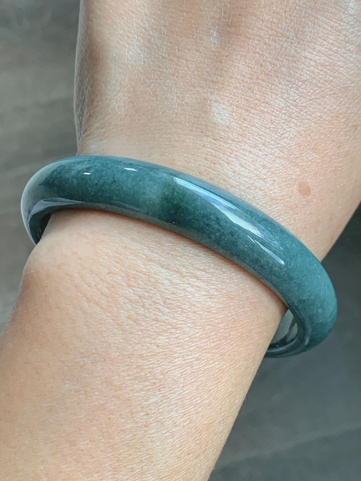 Certified Natural Grade A Guatemalan Icy Translucent Dusty Teal Blue Jade Jadeite Wide Bangle Bracelet 60.7mm 7.5" 46g 天然危蓝糯种翡翠正圈手镯 940