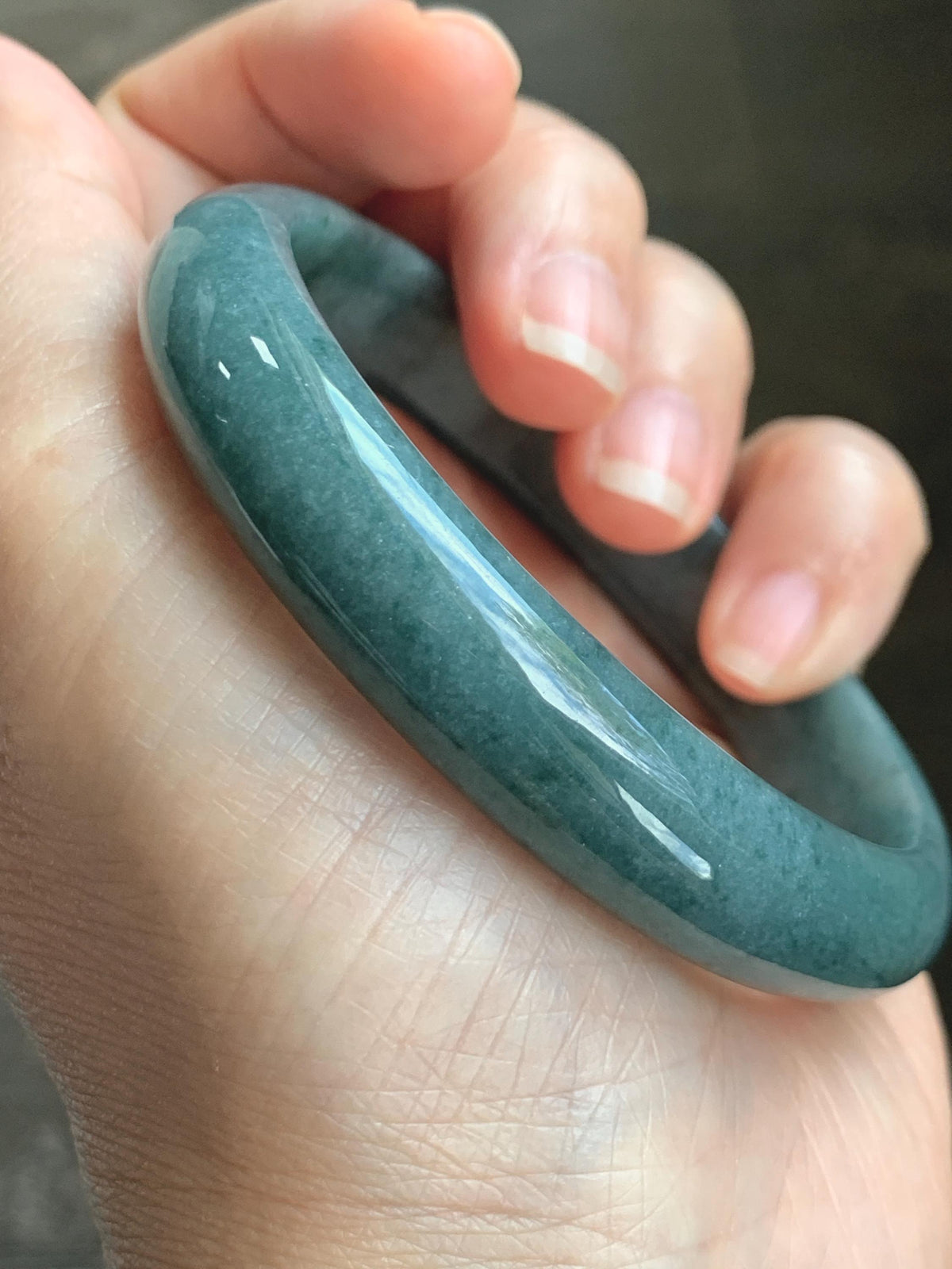 Certified Natural Grade A Guatemalan Icy Translucent Dusty Teal Blue Jade Jadeite Wide Bangle Bracelet 60.7mm 7.5" 46g 天然危蓝糯种翡翠正圈手镯 940