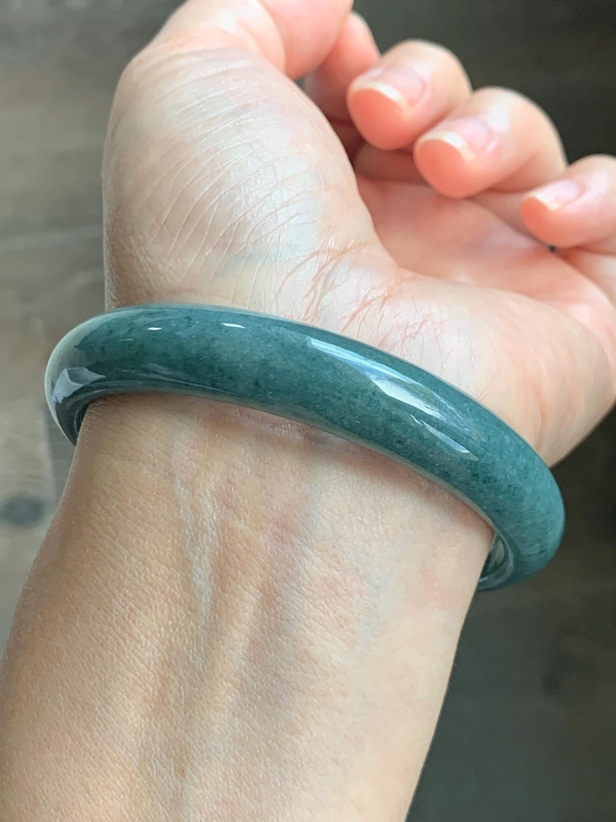Certified Natural Grade A Guatemalan Icy Translucent Dusty Teal Blue Jade Jadeite Wide Bangle Bracelet 60.7mm 7.5" 46g 天然危蓝糯种翡翠正圈手镯 940