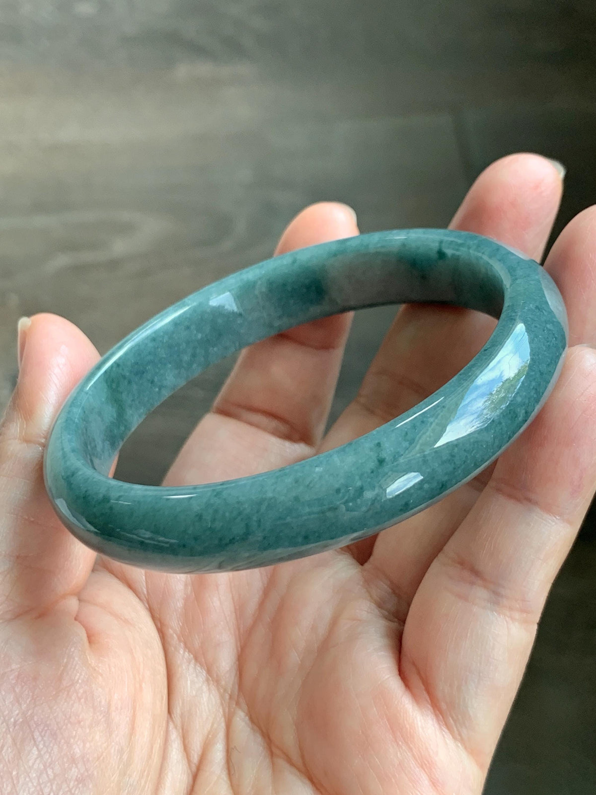 Certified Natural Grade A Guatemalan Icy Translucent Dusty Teal Blue Jade Jadeite Wide Bangle Bracelet 60.7mm 7.5" 46g 天然危蓝糯种翡翠正圈手镯 940