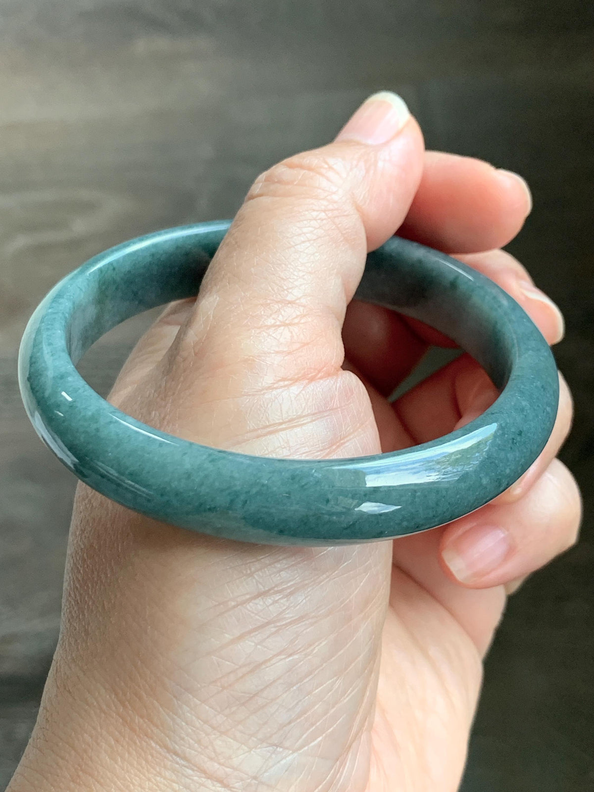 Certified Natural Grade A Guatemalan Icy Translucent Dusty Teal Blue Jade Jadeite Wide Bangle Bracelet 60.7mm 7.5" 46g 天然危蓝糯种翡翠正圈手镯 940