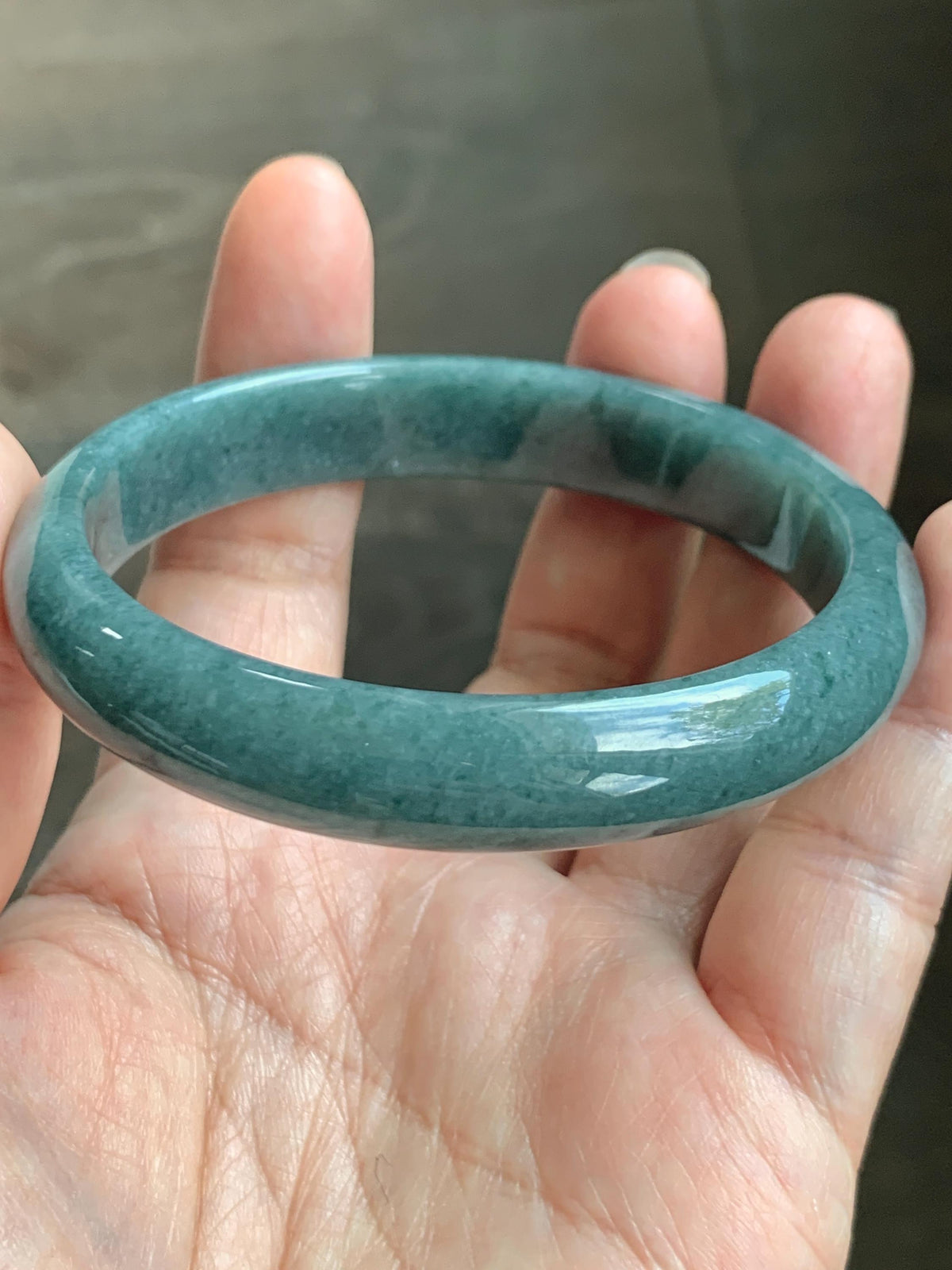 Certified Natural Grade A Guatemalan Icy Translucent Dusty Teal Blue Jade Jadeite Wide Bangle Bracelet 60.7mm 7.5" 46g 天然危蓝糯种翡翠正圈手镯 940
