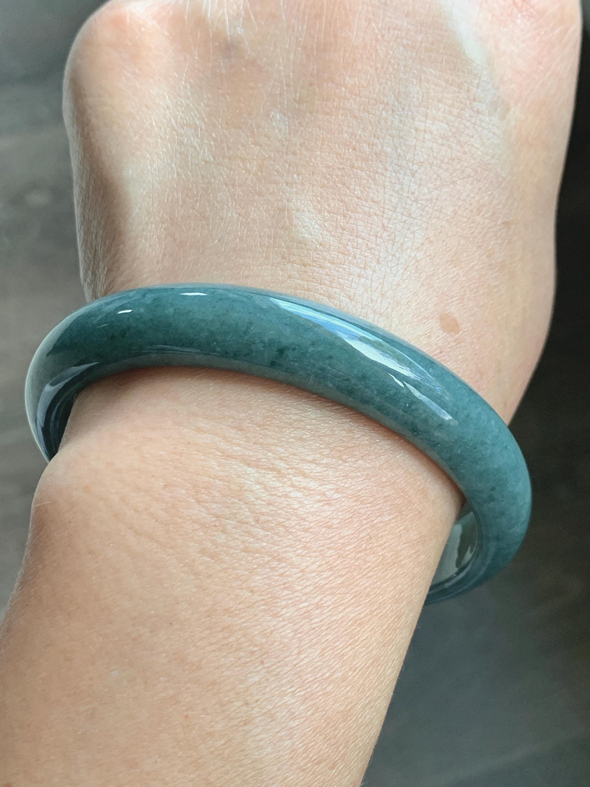 Certified Natural Grade A Guatemalan Icy Translucent Dusty Teal Blue Jade Jadeite Wide Bangle Bracelet 60.7mm 7.5" 46g 天然危蓝糯种翡翠正圈手镯 940