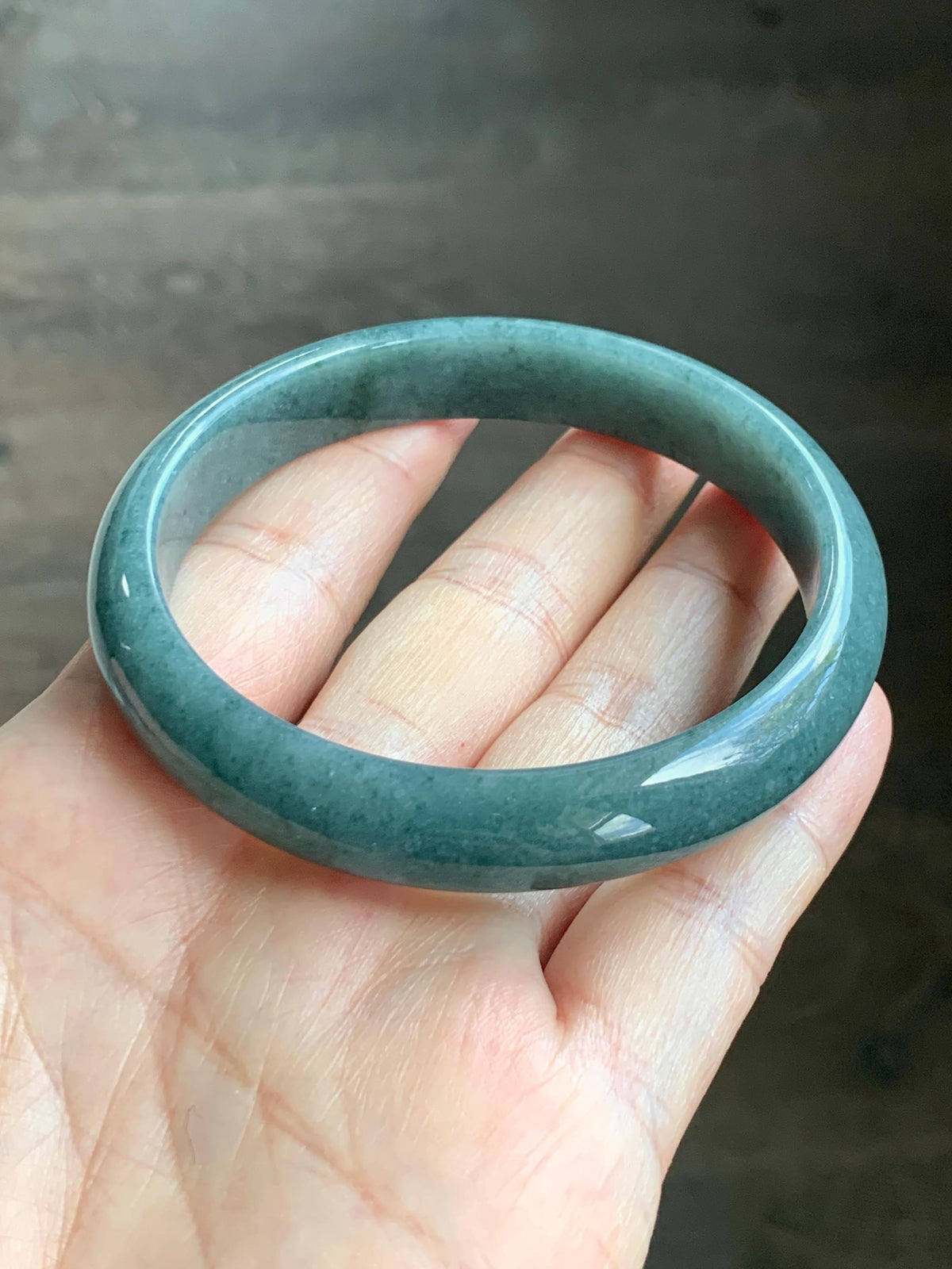 Certified Natural Grade A Guatemalan Icy Translucent Dusty Teal Blue Jade Jadeite Wide Bangle Bracelet 60.7mm 7.5" 46g 天然危蓝糯种翡翠正圈手镯 940