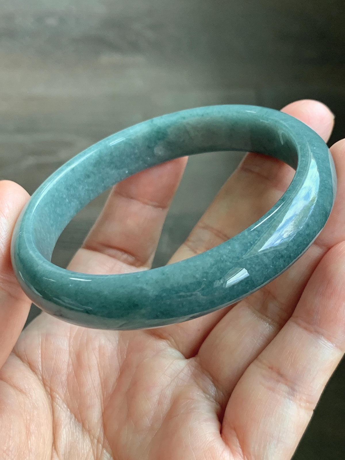 Certified Natural Grade A Guatemalan Icy Translucent Dusty Teal Blue Jade Jadeite Wide Bangle Bracelet 58.33mm 7.2” 45g 天然危蓝糯种翡翠正圈手镯 941