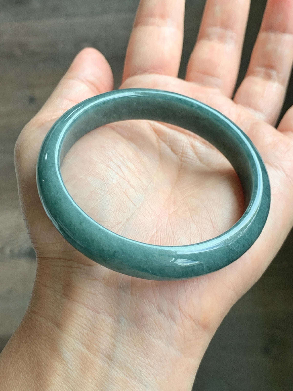 Certified Natural Grade A Guatemalan Icy Translucent Dusty Teal Blue Jade Jadeite Wide Bangle Bracelet 56.7mm 7” 43g 天然危蓝糯种翡翠正圈手镯 942