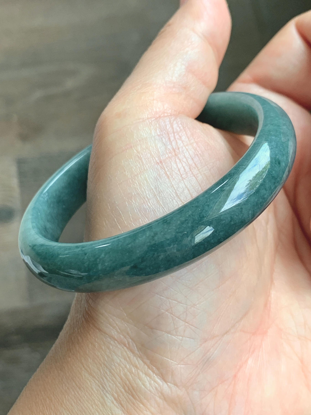 Certified Natural Grade A Guatemalan Icy Translucent Dusty Teal Blue Jade Jadeite Wide Bangle Bracelet 56.7mm 7” 43g 天然危蓝糯种翡翠正圈手镯 942