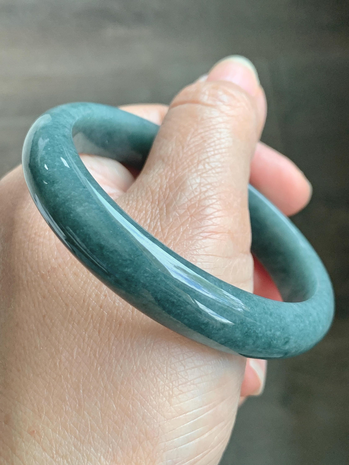 Certified Natural Grade A Guatemalan Icy Translucent Dusty Teal Blue Jade Jadeite Wide Bangle Bracelet 56.7mm 7” 43g 天然危蓝糯种翡翠正圈手镯 942