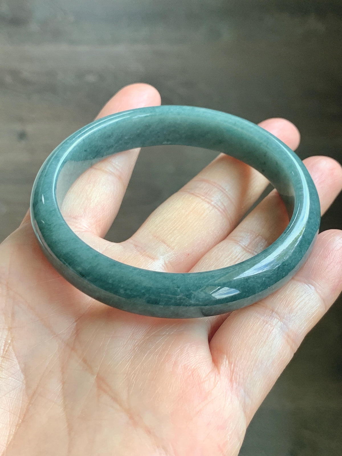 Certified Natural Grade A Guatemalan Icy Translucent Dusty Teal Blue Jade Jadeite Wide Bangle Bracelet 56.7mm 7” 43g 天然危蓝糯种翡翠正圈手镯 942
