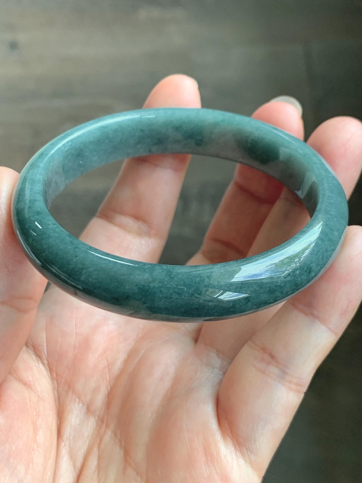 Certified Natural Grade A Guatemalan Icy Translucent Dusty Teal Blue Jade Jadeite Wide Bangle Bracelet 56.7mm 7” 43g 天然危蓝糯种翡翠正圈手镯 942