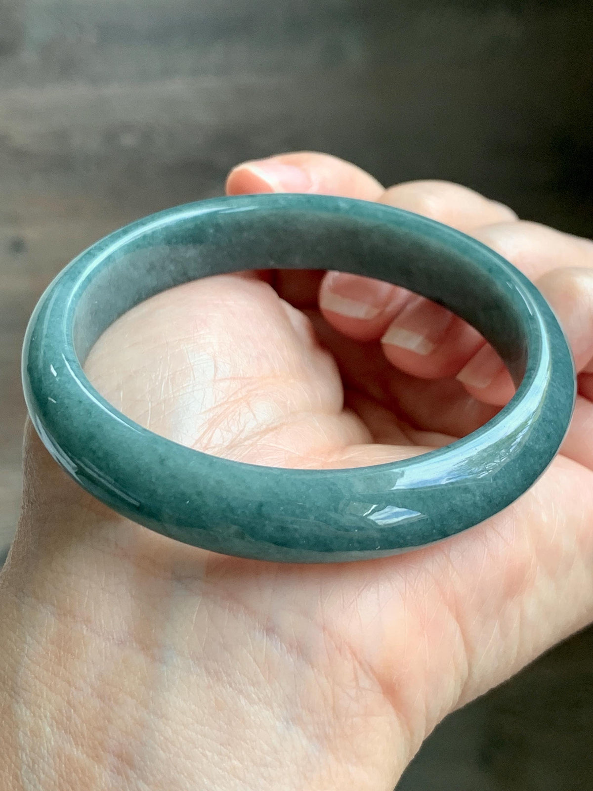 Certified Natural Grade A Guatemalan Icy Translucent Dusty Teal Blue Jade Jadeite Wide Bangle Bracelet 56.7mm 7” 43g 天然危蓝糯种翡翠正圈手镯 942