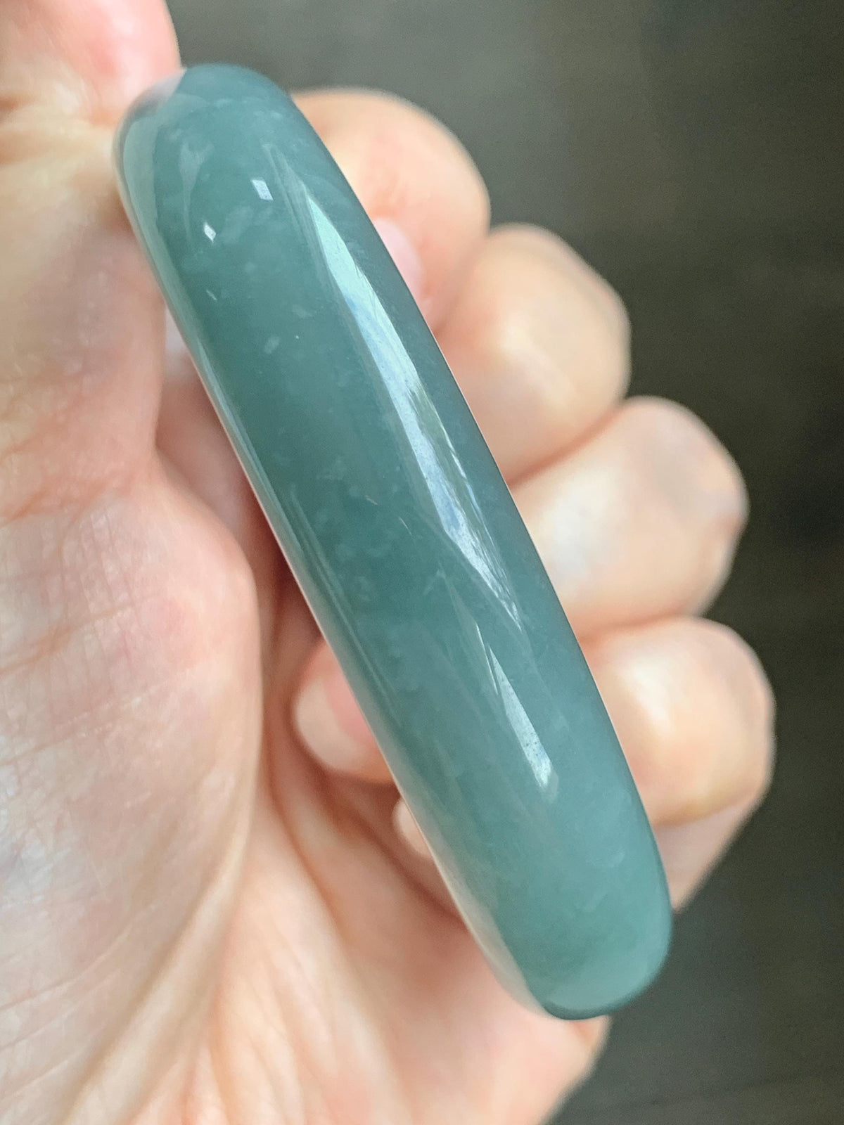 Certified Natural Grade A Guatemalan Icy Translucent Dusty Teal Jade Jadeite Wide Bangle Bracelet 57.13mm 7” 50.3g 天然冰危蓝翡翠正圈手镯 938