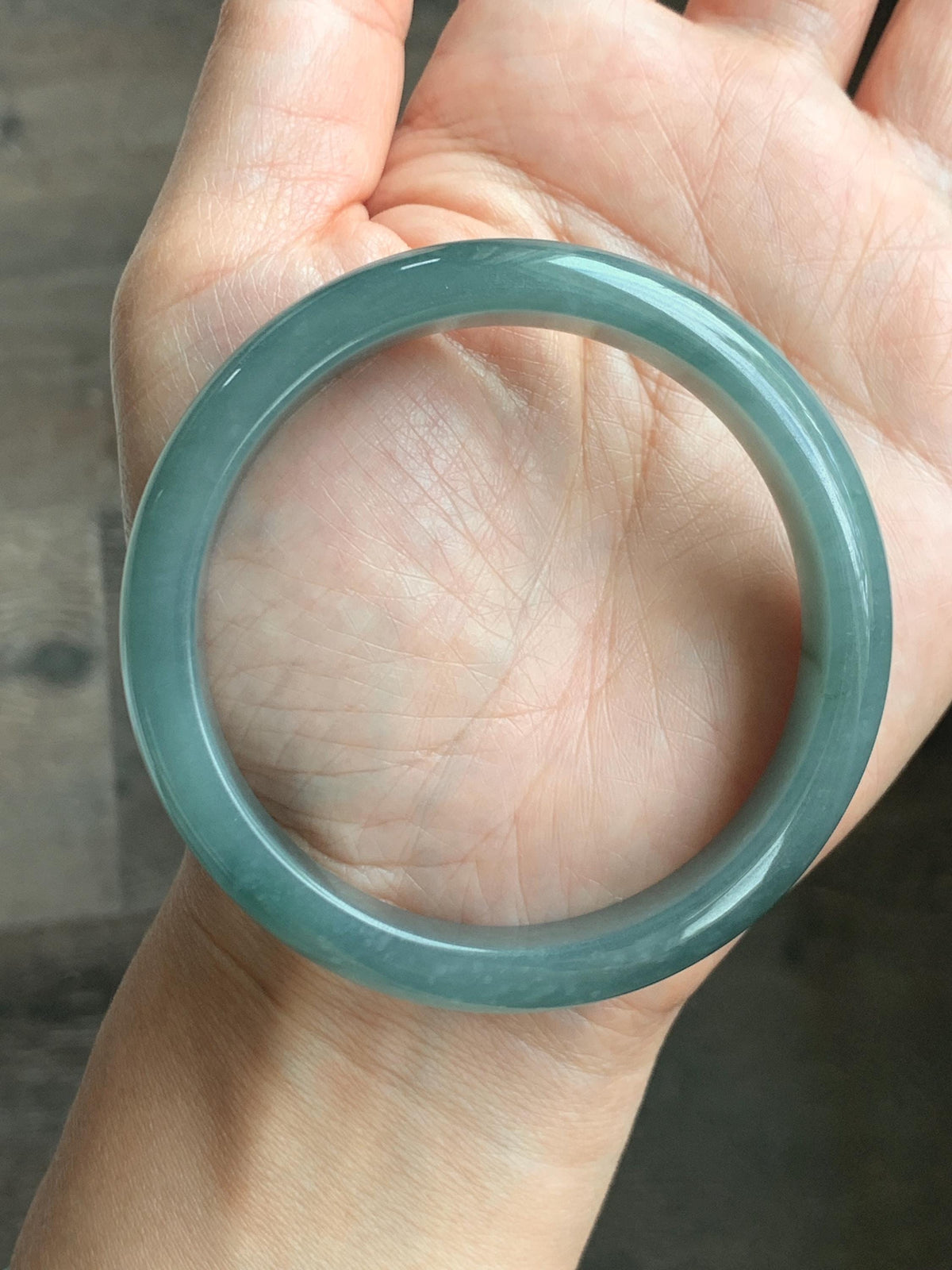 Certified Natural Grade A Guatemalan Icy Translucent Dusty Teal Jade Jadeite Wide Bangle Bracelet 57.13mm 7” 50.3g 天然冰危蓝翡翠正圈手镯 938