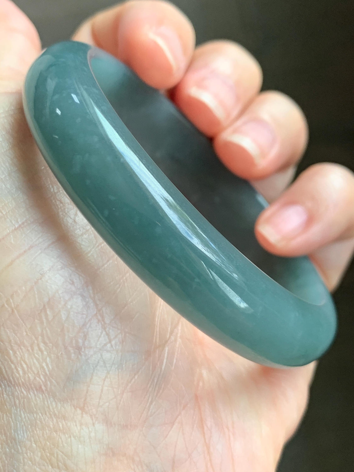 Certified Natural Grade A Guatemalan Icy Translucent Dusty Teal Jade Jadeite Wide Bangle Bracelet 57.13mm 7” 50.3g 天然冰危蓝翡翠正圈手镯 938