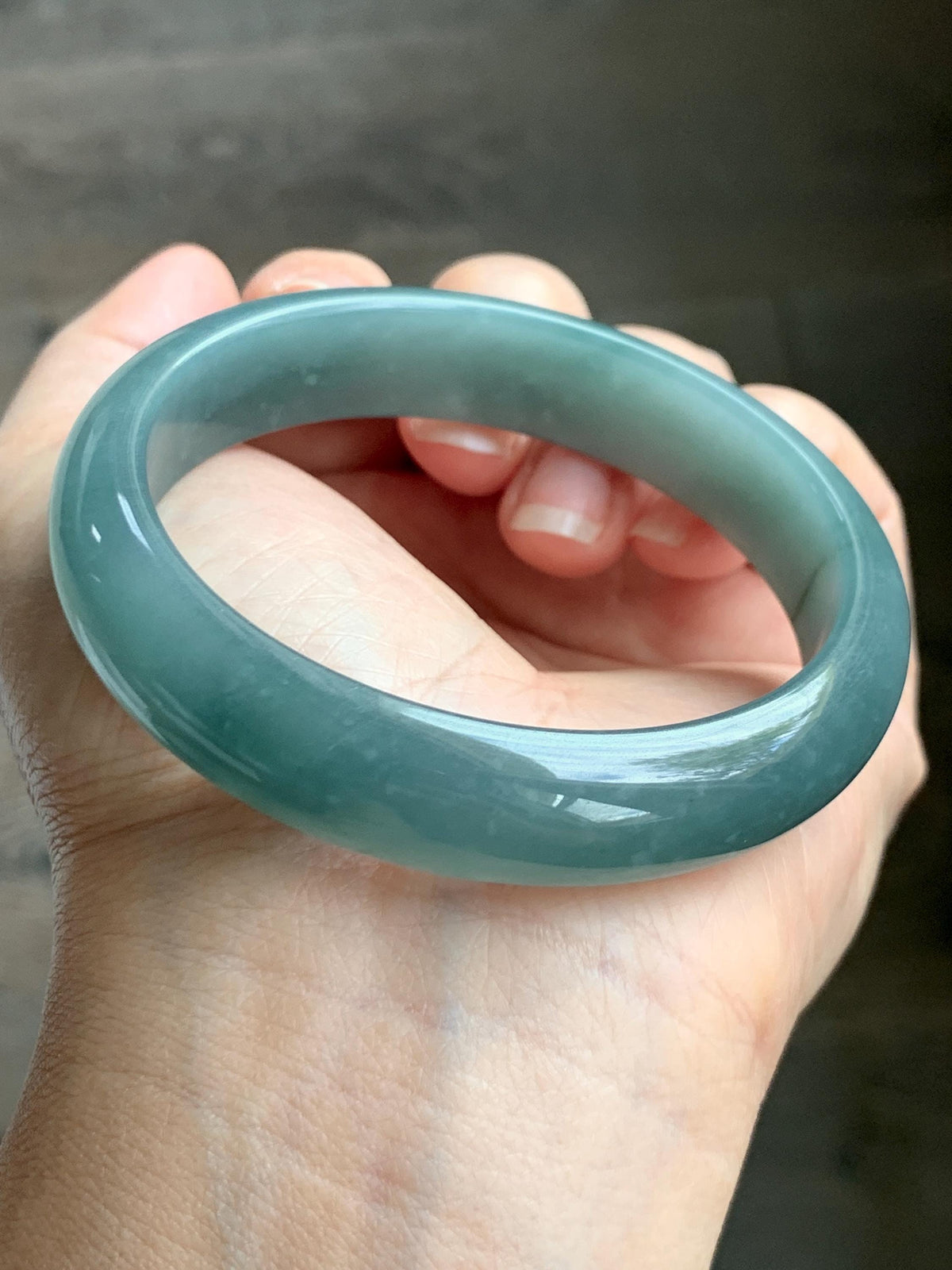 Certified Natural Grade A Guatemalan Icy Translucent Dusty Teal Jade Jadeite Wide Bangle Bracelet 57.13mm 7” 50.3g 天然冰危蓝翡翠正圈手镯 938