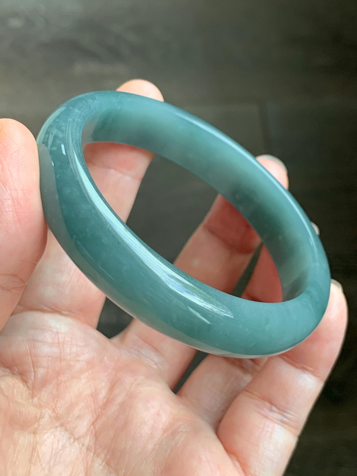 Certified Natural Grade A Guatemalan Icy Translucent Dusty Teal Jade Jadeite Wide Bangle Bracelet 57.13mm 7” 50.3g 天然冰危蓝翡翠正圈手镯 938