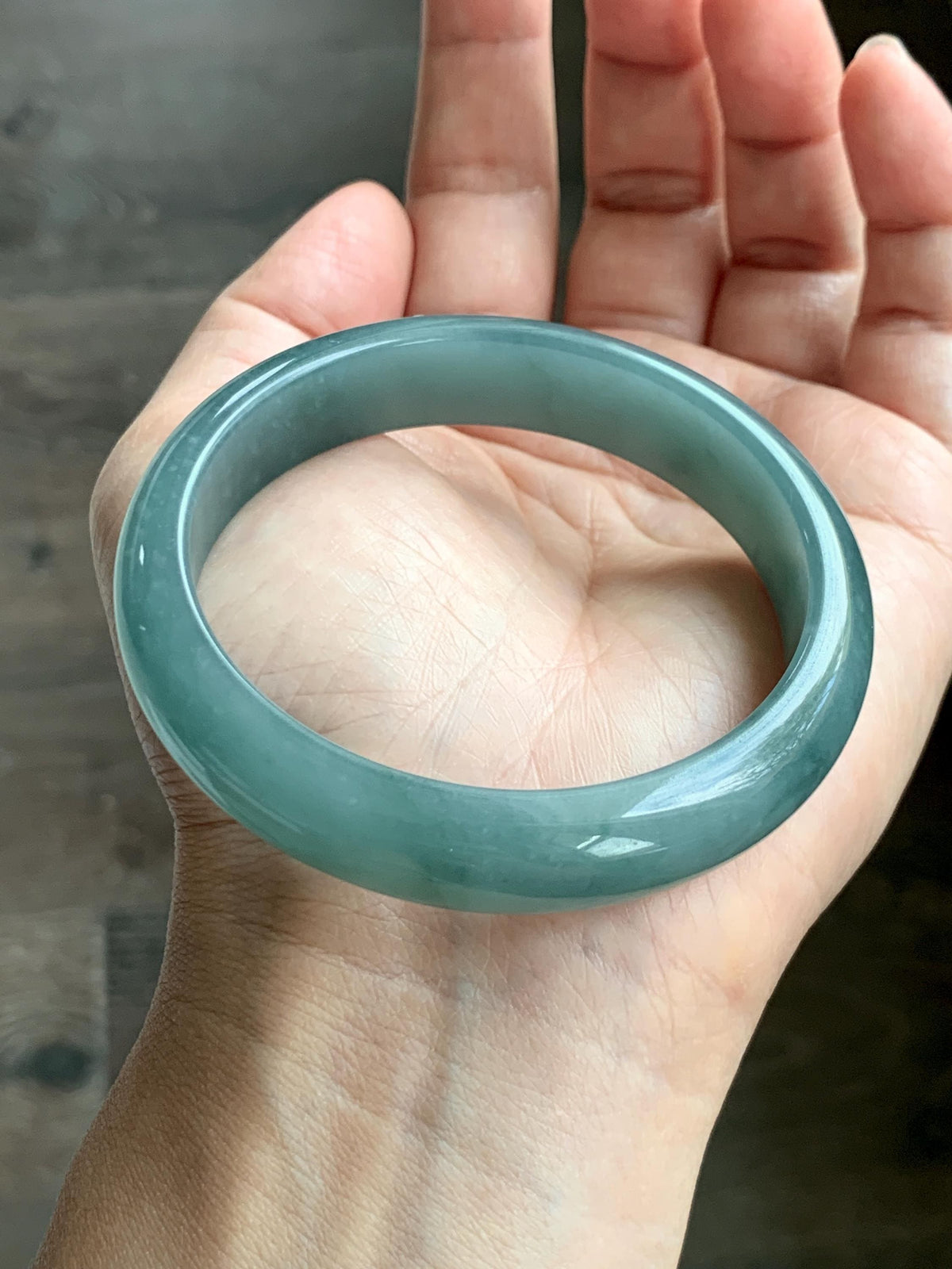 Certified Natural Grade A Guatemalan Icy Translucent Dusty Teal Jade Jadeite Wide Bangle Bracelet 57.13mm 7” 50.3g 天然冰危蓝翡翠正圈手镯 938