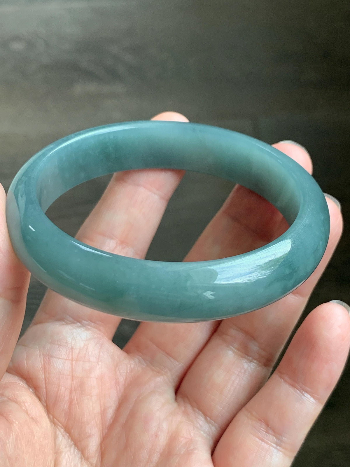 Certified Natural Grade A Guatemalan Icy Translucent Dusty Teal Jade Jadeite Wide Bangle Bracelet 57.13mm 7” 50.3g 天然冰危蓝翡翠正圈手镯 938