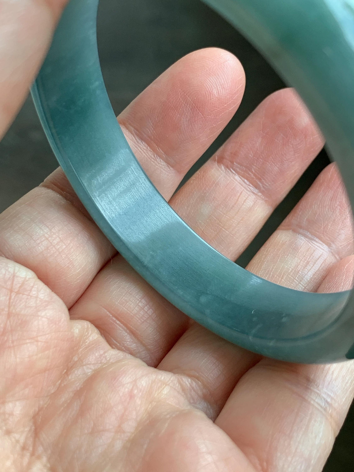 Certified Natural Grade A Guatemalan Icy Translucent Dusty Teal Jade Jadeite Wide Bangle Bracelet 57.13mm 7” 50.3g 天然冰危蓝翡翠正圈手镯 938