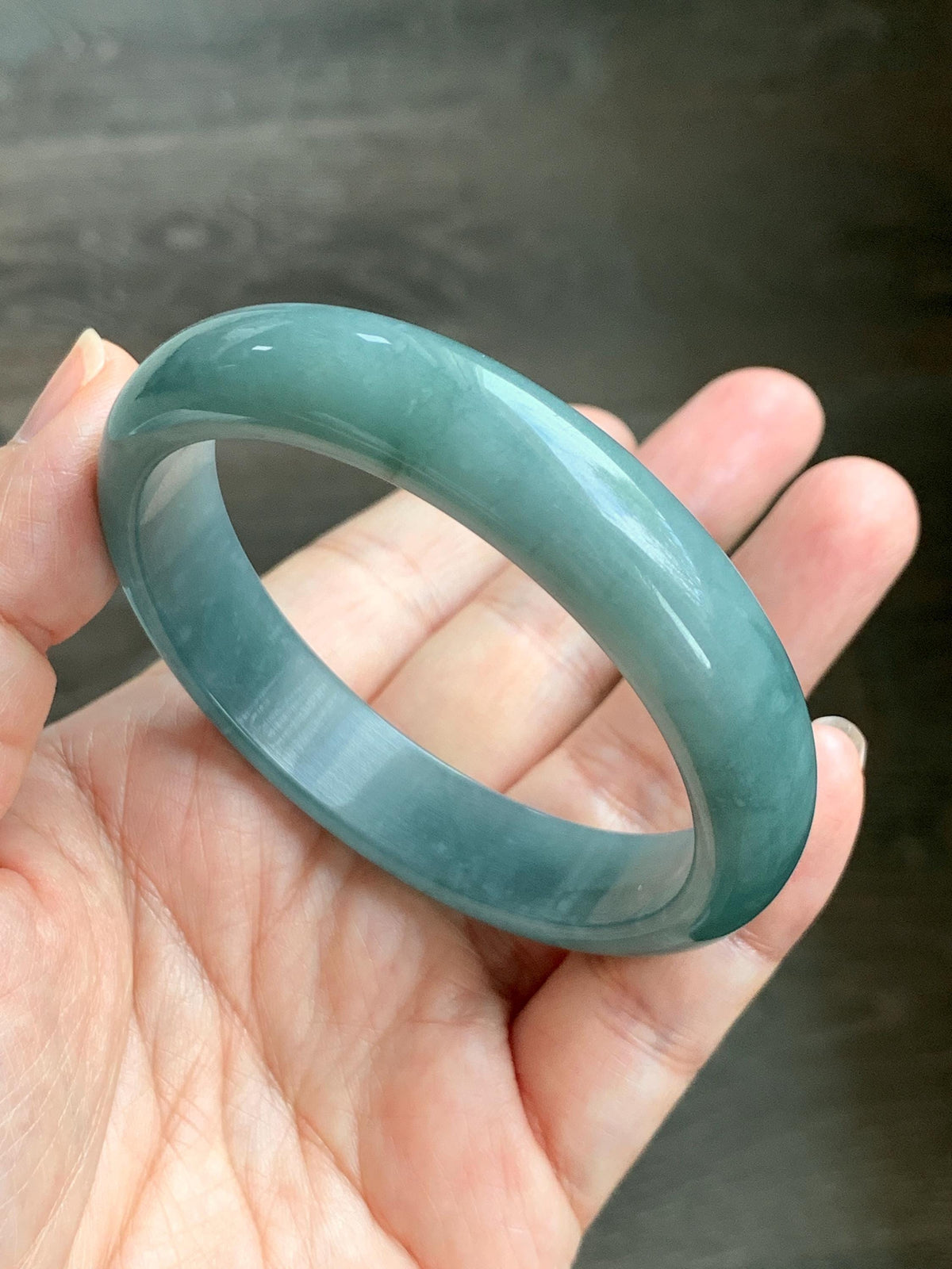 Certified Natural Grade A Guatemalan Icy Translucent Dusty Teal Jade Jadeite Wide Bangle Bracelet 57.13mm 7” 50.3g 天然冰危蓝翡翠正圈手镯 938