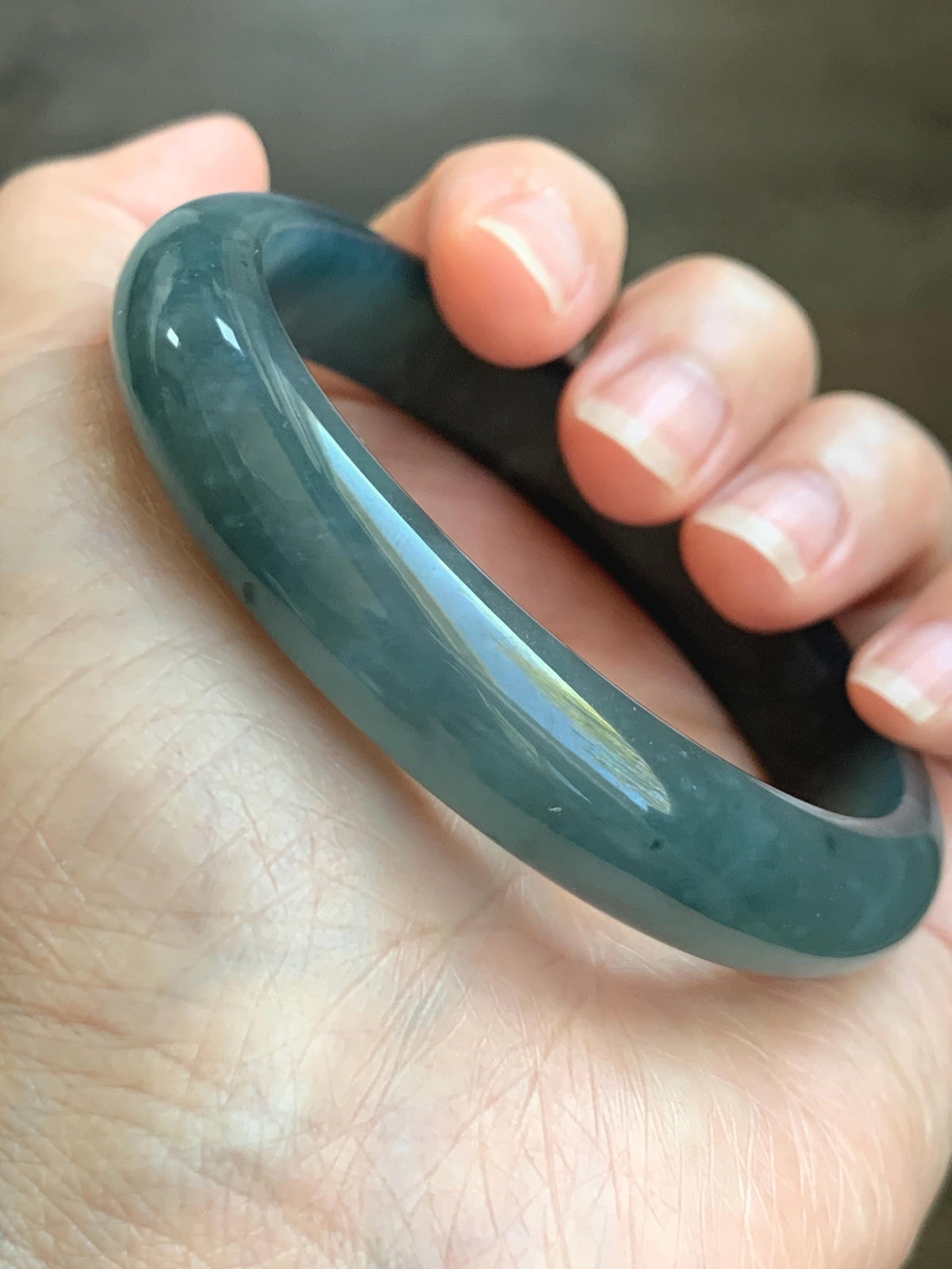 Certified Natural Grade A Guatemalan Icy Translucent Dark Dusty Aegean Blue Jade Jadeite Wide Bangle 58.58mm 7.24” 47g 天然冰危深蓝翡翠正圈宽版手镯 984