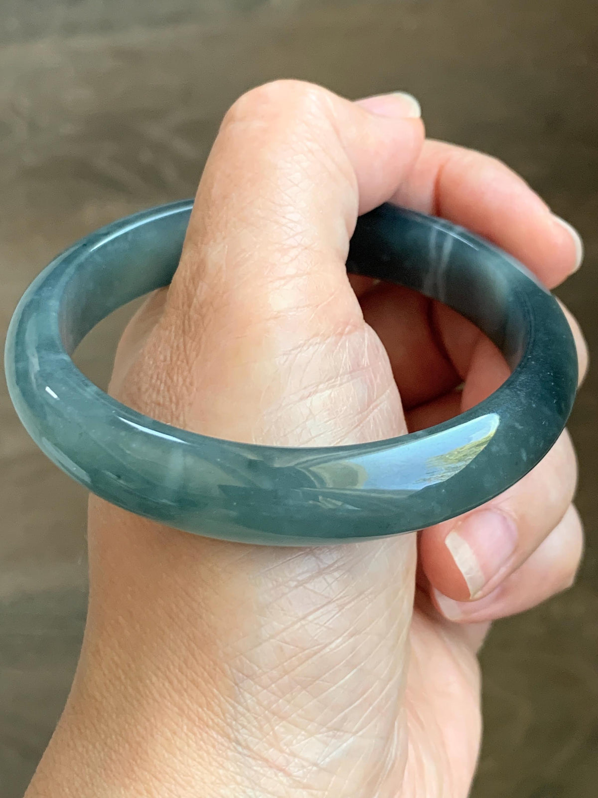 Certified Natural Grade A Guatemalan Icy Translucent Dark Dusty Aegean Blue Jade Jadeite Wide Bangle 58.58mm 7.24” 47g 天然冰危深蓝翡翠正圈宽版手镯 984