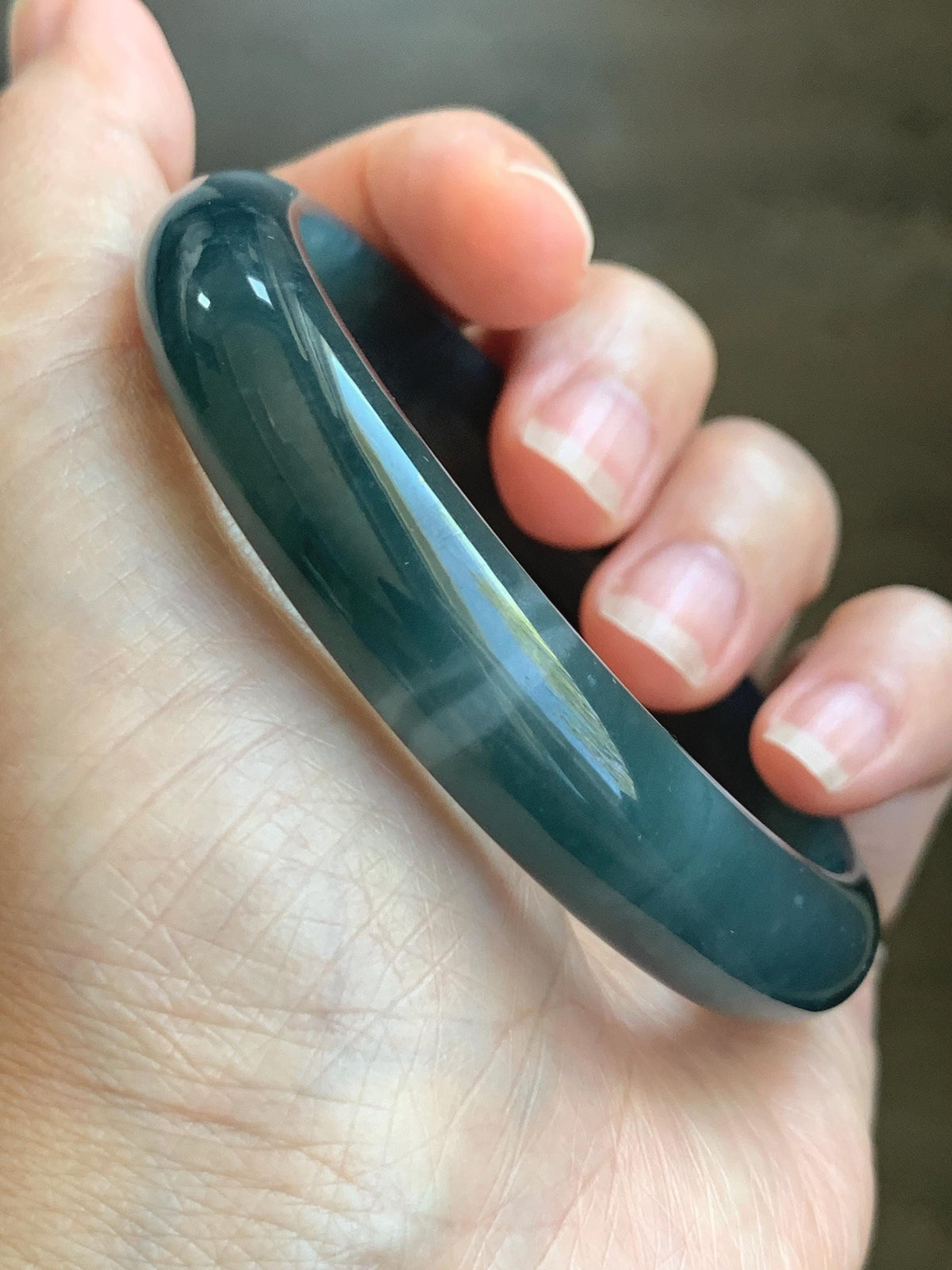 Certified Natural Grade A Guatemalan Icy Translucent Dark Dusty Aegean Blue Jade Jadeite Wide Bangle 58.58mm 7.24” 47g 天然冰危深蓝翡翠正圈宽版手镯 984
