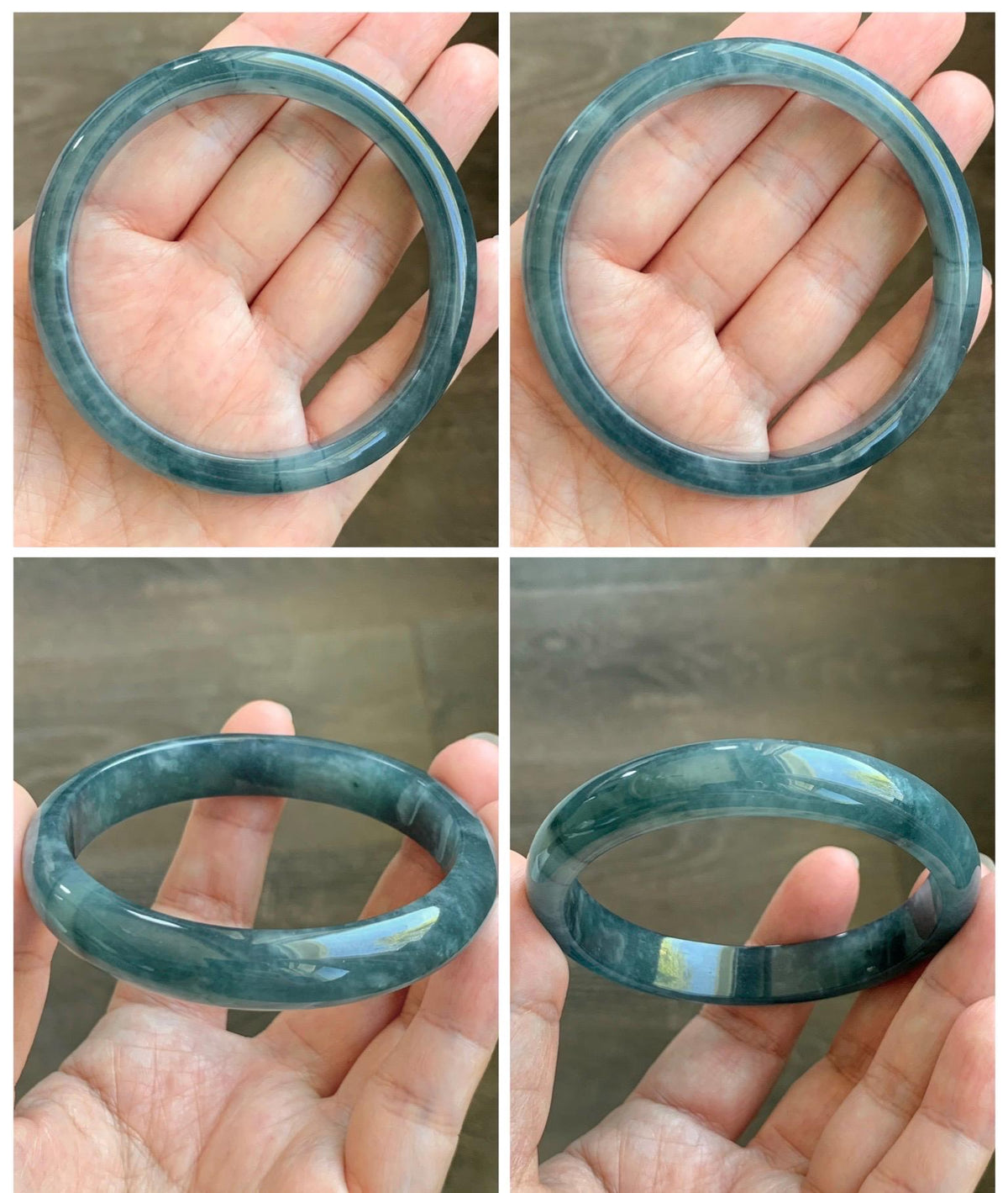 Certified Natural Grade A Guatemalan Icy Translucent Dark Dusty Aegean Blue Jade Jadeite Wide Bangle 59.3mm 7.33” 43g 天然冰危深蓝翡翠正圈宽版手镯 985