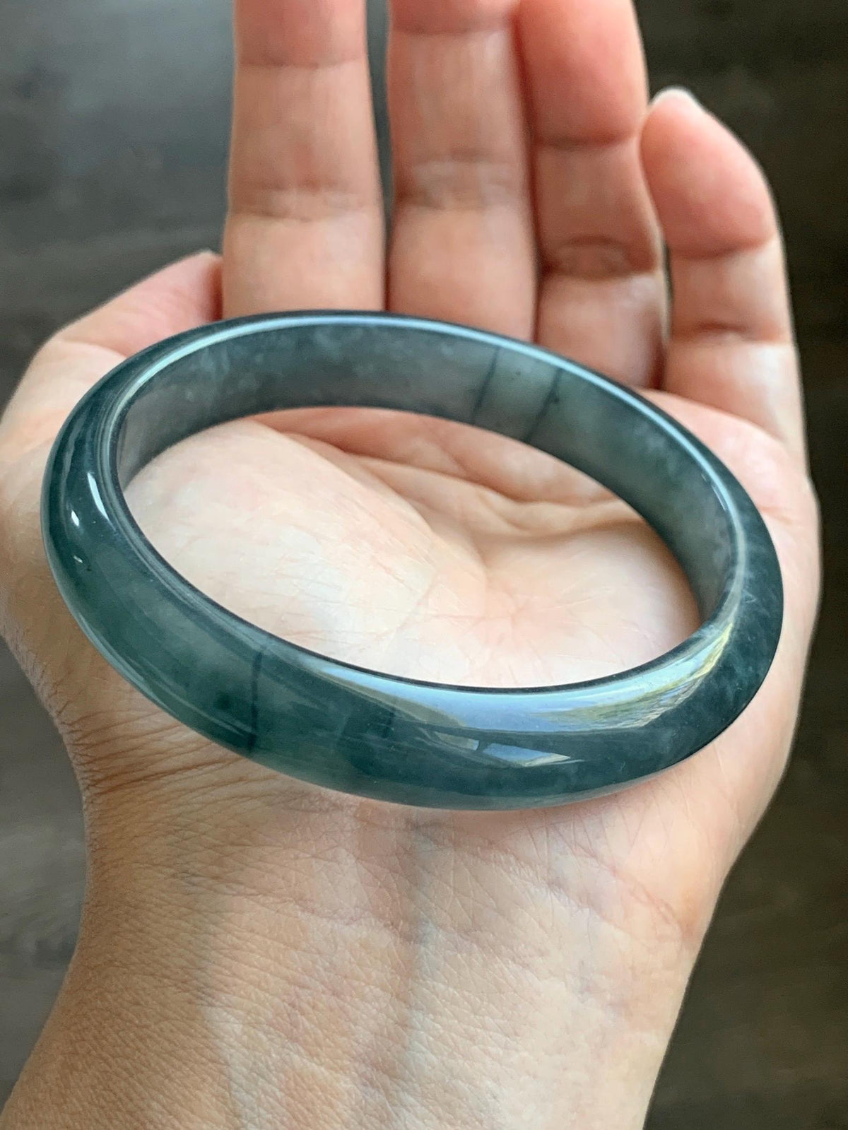 Certified Natural Grade A Guatemalan Icy Translucent Dark Dusty Aegean Blue Jade Jadeite Wide Bangle 59.3mm 7.33” 43g 天然冰危深蓝翡翠正圈宽版手镯 985