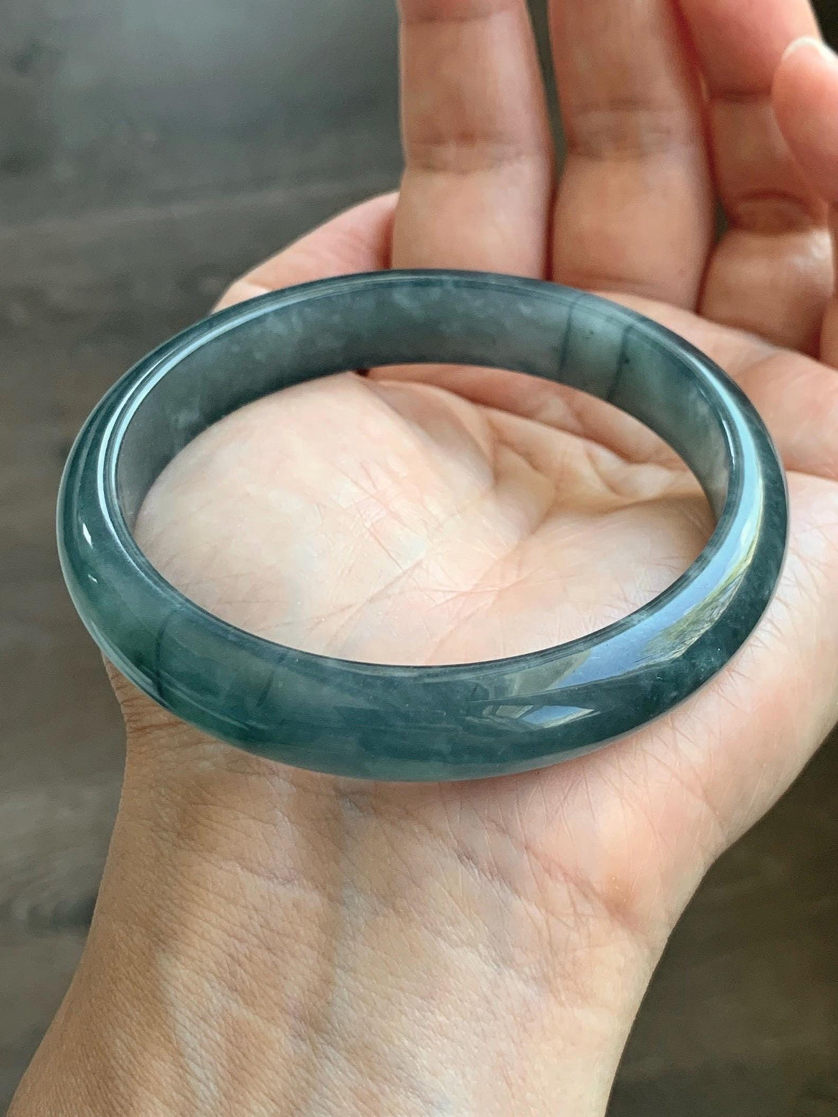 Certified Natural Grade A Guatemalan Icy Translucent Dark Dusty Aegean Blue Jade Jadeite Wide Bangle 59.3mm 7.33” 43g 天然冰危深蓝翡翠正圈宽版手镯 985