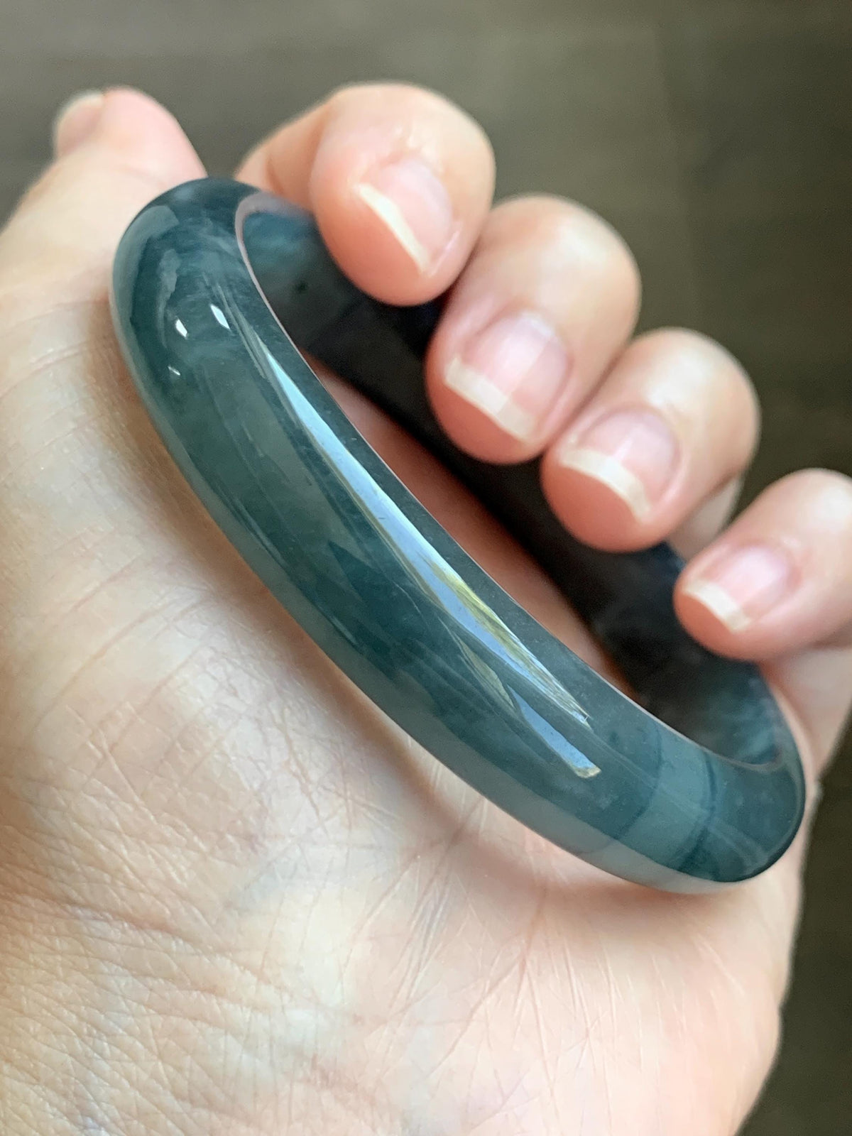 Certified Natural Grade A Guatemalan Icy Translucent Dark Dusty Aegean Blue Jade Jadeite Wide Bangle 59.3mm 7.33” 43g 天然冰危深蓝翡翠正圈宽版手镯 985