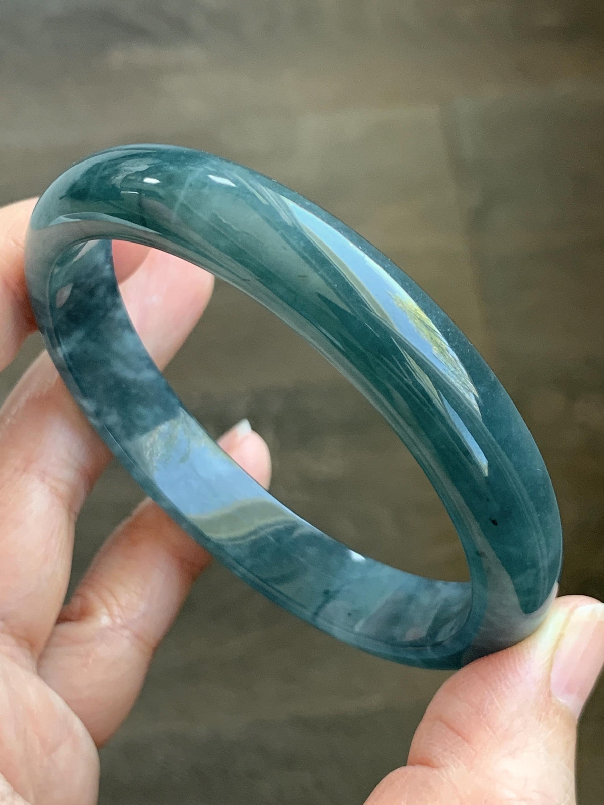 Certified Natural Grade A Guatemalan Icy Translucent Dark Dusty Aegean Blue Jade Jadeite Wide Bangle 59.3mm 7.33” 43g 天然冰危深蓝翡翠正圈宽版手镯 985
