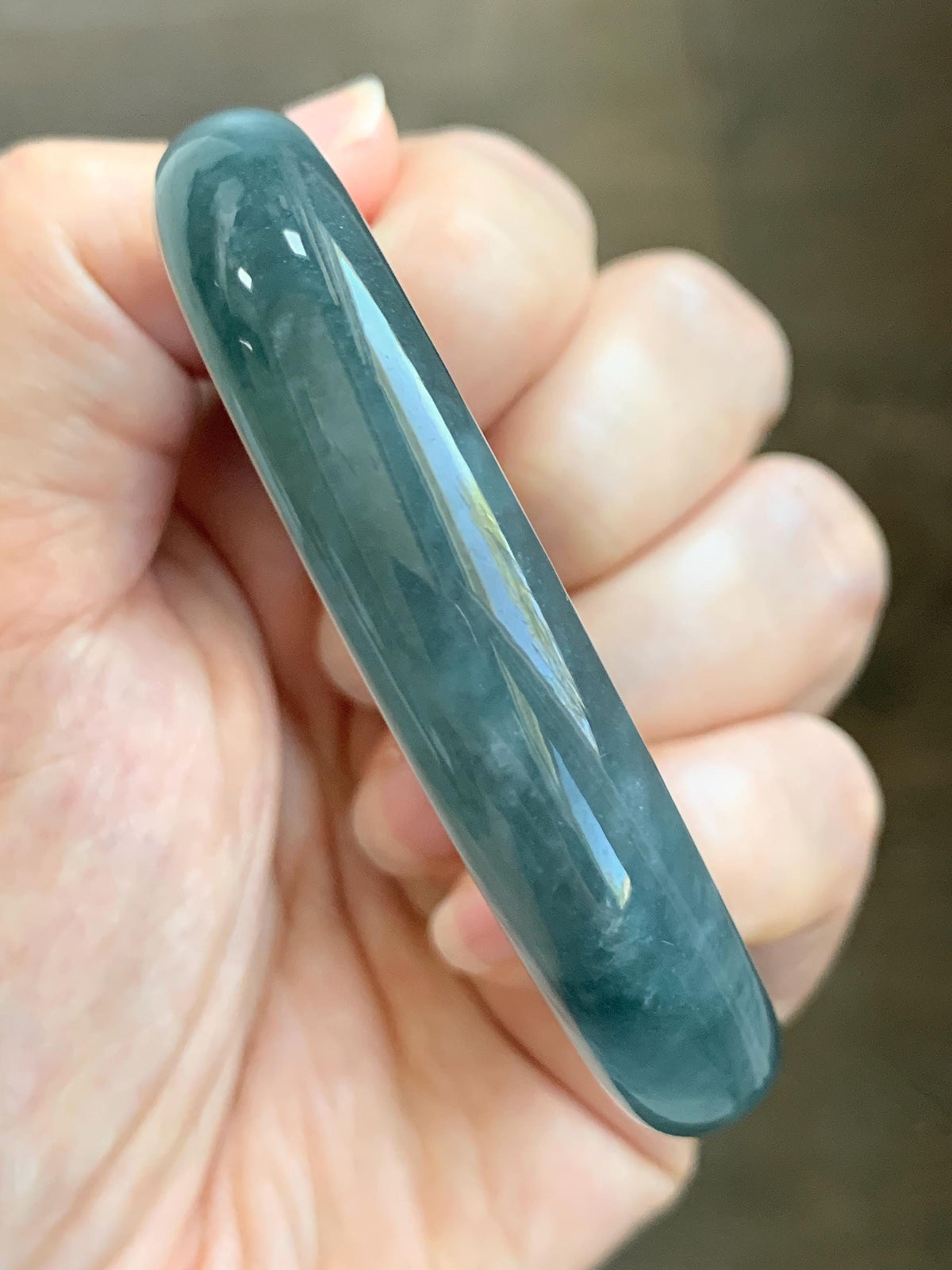 Certified Natural Grade A Guatemalan Icy Translucent Dark Dusty Aegean Blue Jade Jadeite Wide Bangle 59.3mm 7.33” 43g 天然冰危深蓝翡翠正圈宽版手镯 985