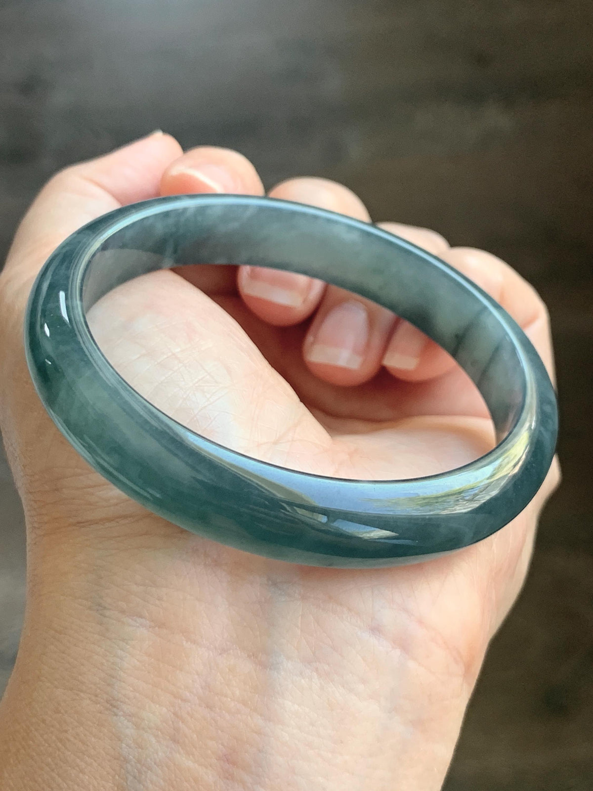 Certified Natural Grade A Guatemalan Icy Translucent Dark Dusty Aegean Blue Jade Jadeite Wide Bangle 59.3mm 7.33” 43g 天然冰危深蓝翡翠正圈宽版手镯 985