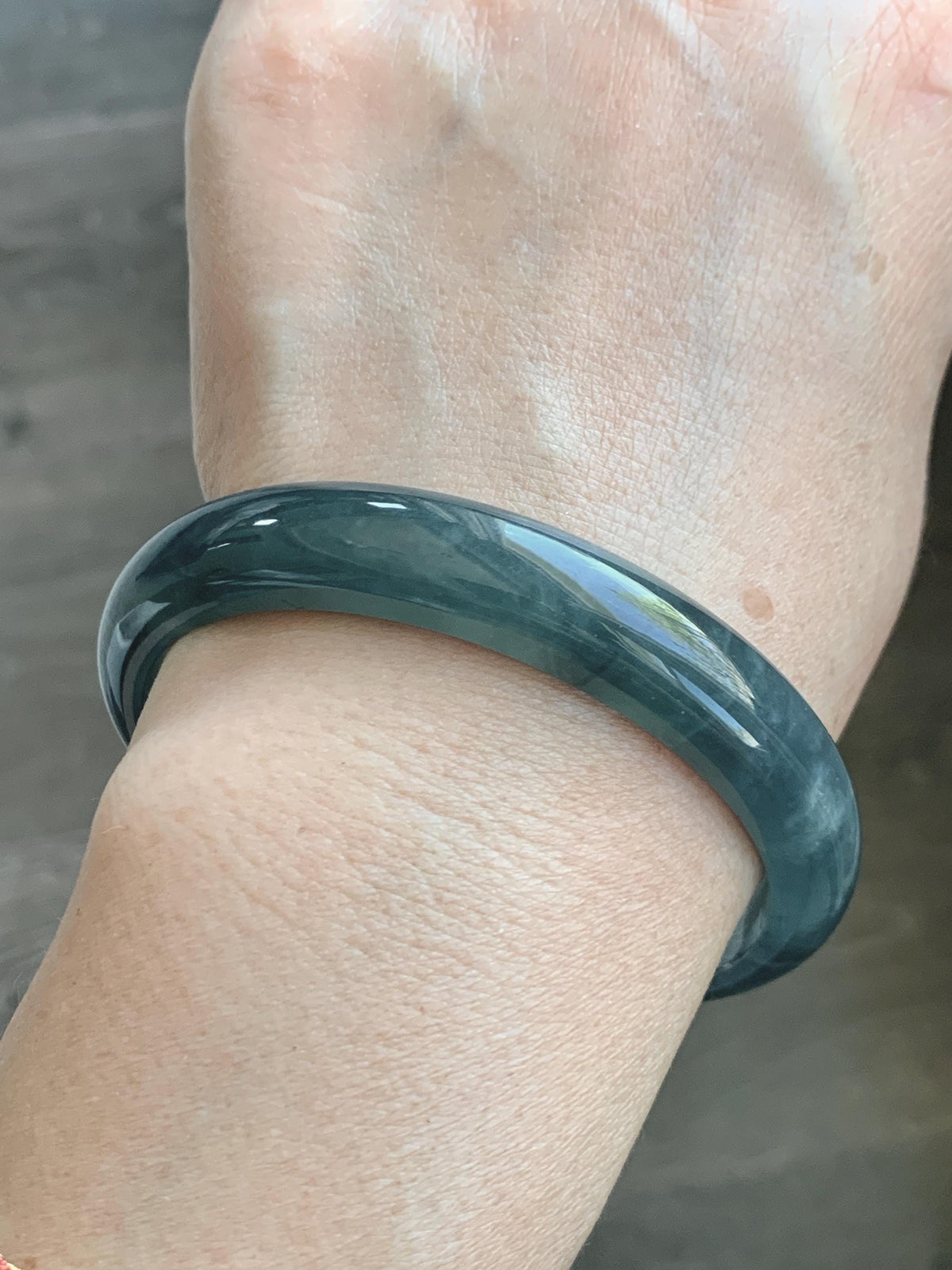 Certified Natural Grade A Guatemalan Icy Translucent Dark Dusty Aegean Blue Jade Jadeite Wide Bangle 59.3mm 7.33” 43g 天然冰危深蓝翡翠正圈宽版手镯 985