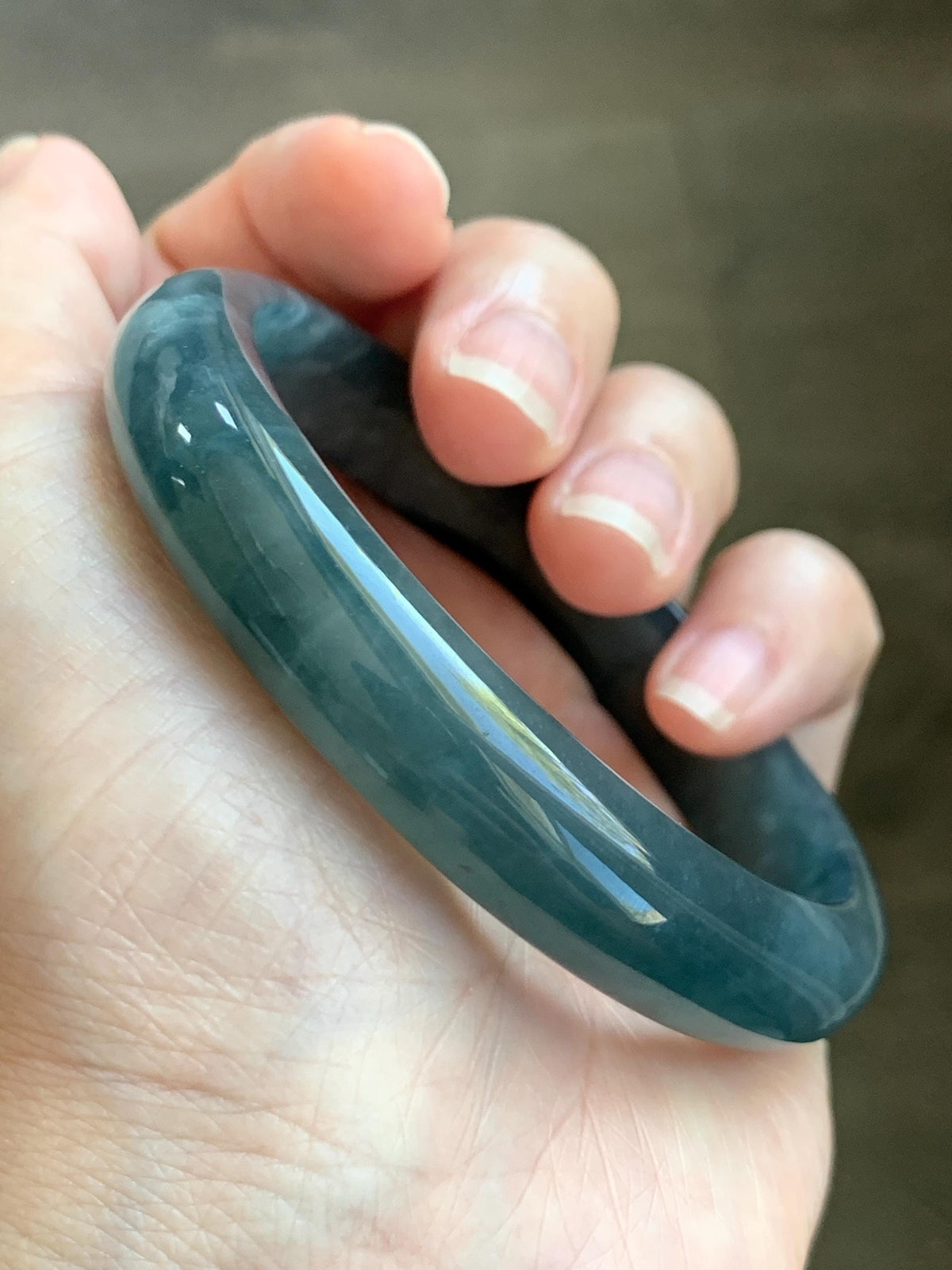 Certified Natural Grade A Guatemalan Icy Translucent Dark Dusty Aegean Blue Jade Jadeite Wide Bangle 59.3mm 7.33” 43g 天然冰危深蓝翡翠正圈宽版手镯 985