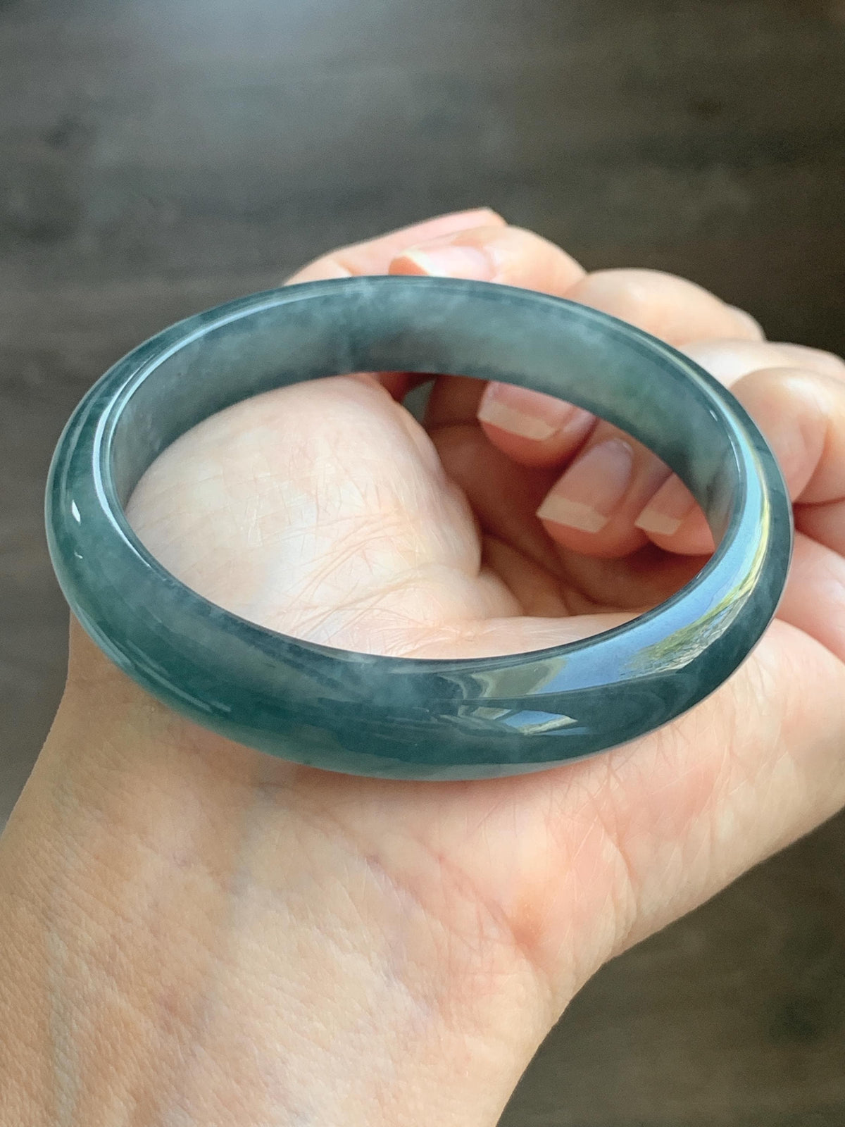 Certified Natural Grade A Guatemalan Icy Translucent Dark Dusty Aegean Blue Jade Jadeite Wide Bangle 59.3mm 7.33” 43g 天然冰危深蓝翡翠正圈宽版手镯 985