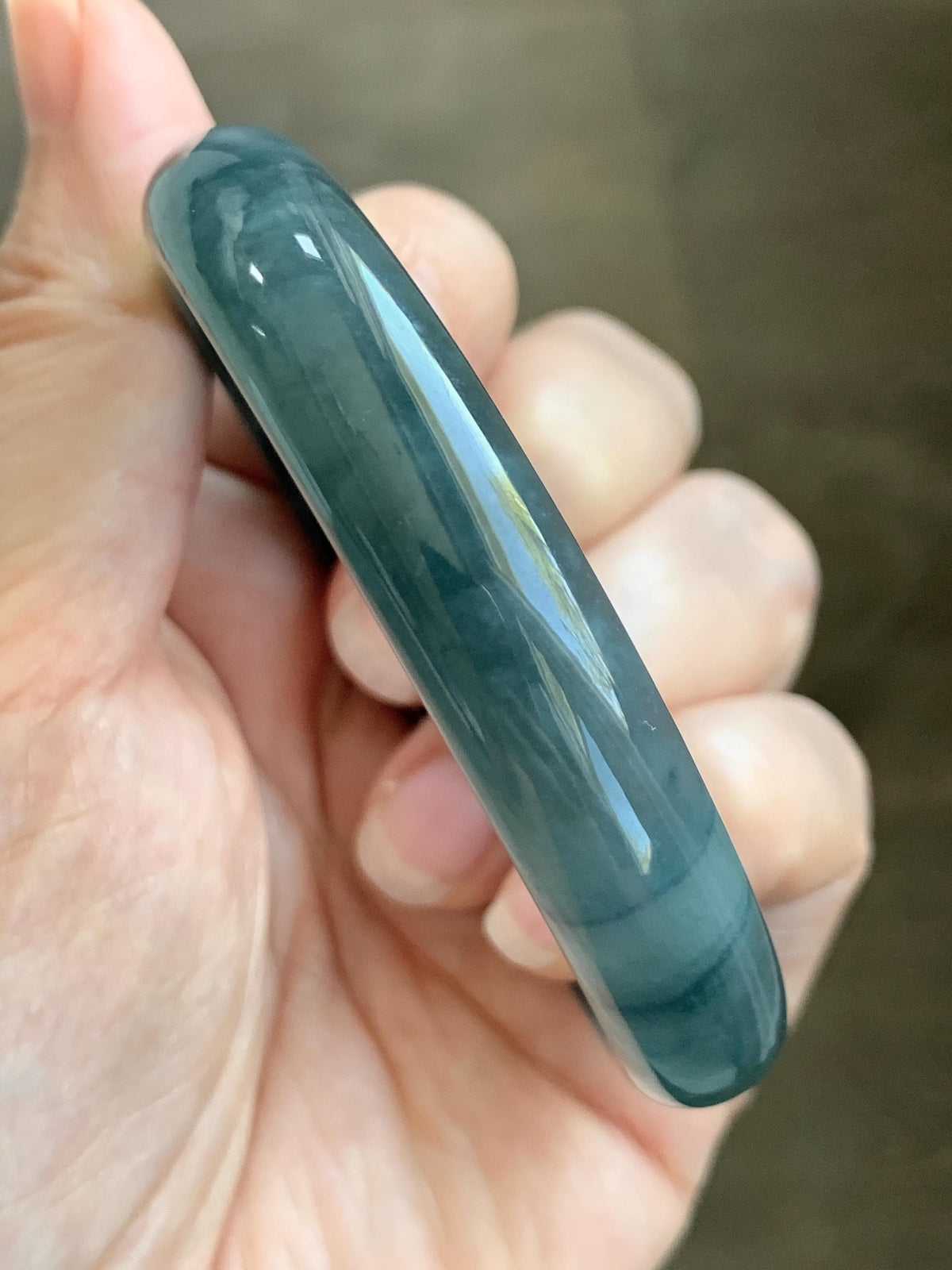 Certified Natural Grade A Guatemalan Icy Translucent Dark Dusty Aegean Blue Jade Jadeite Wide Bangle 59.3mm 7.33” 43g 天然冰危深蓝翡翠正圈宽版手镯 985