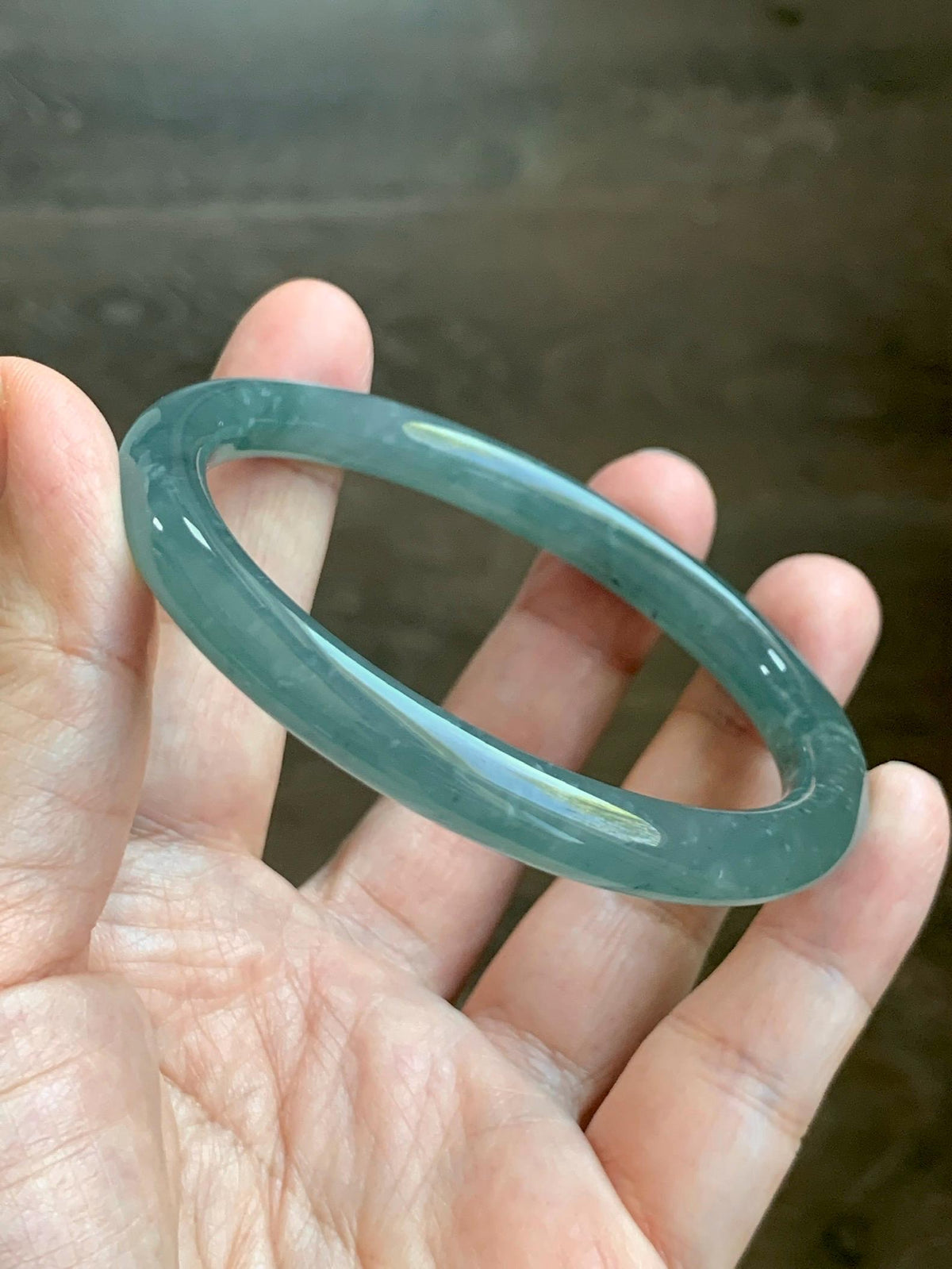 Certified Natural Grade A Guatemalan Icy Translucent Dusty Teal Green Jade Jadeite Bangle Bracelet 60mm 7.42” 35g 天然冰危蓝绿翡翠圆条手镯 949