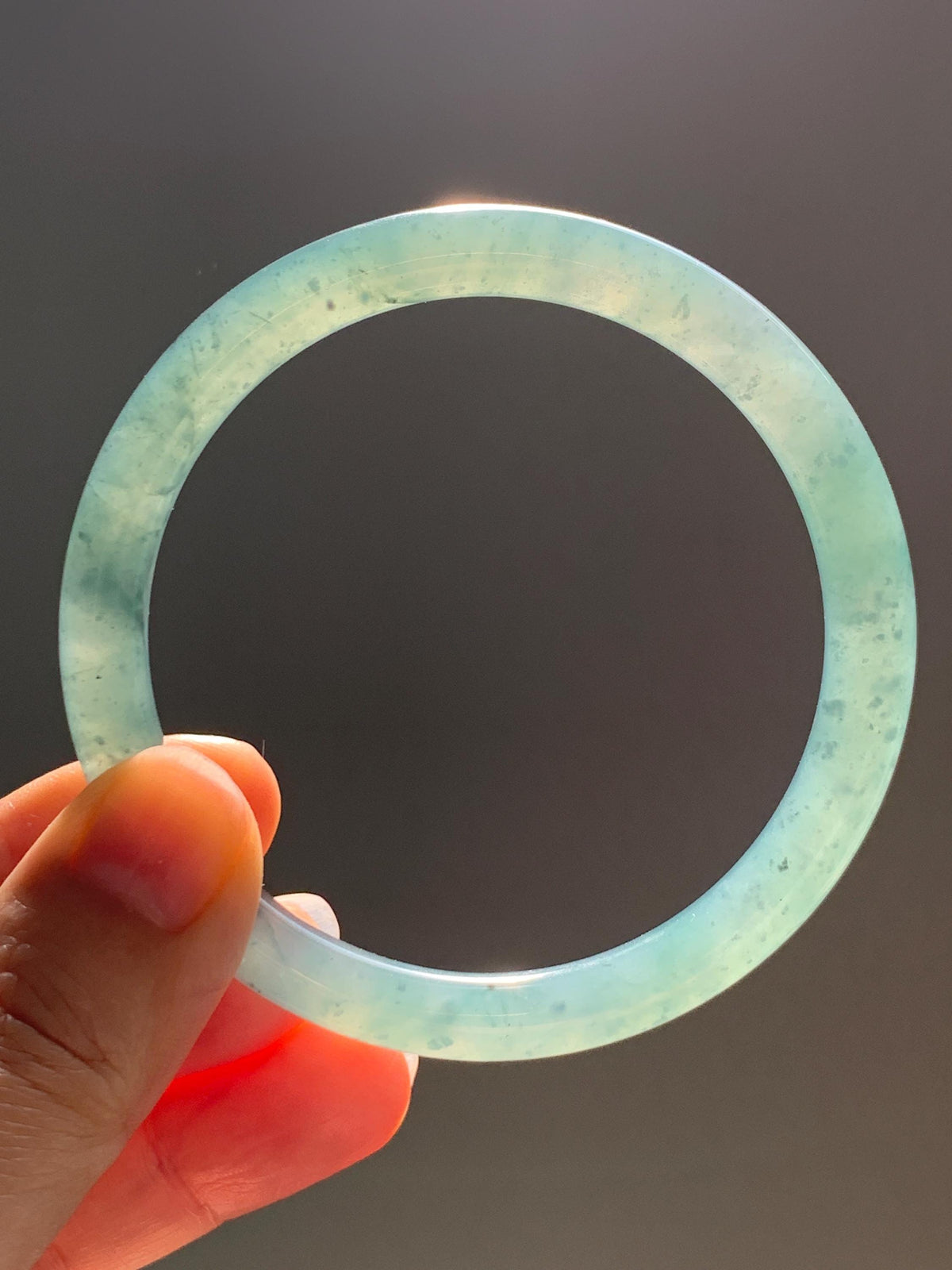 Certified Natural Grade A Guatemalan Icy Translucent Dusty Teal Green Jade Jadeite Bangle Bracelet 60mm 7.42” 35g 天然冰危蓝绿翡翠圆条手镯 949