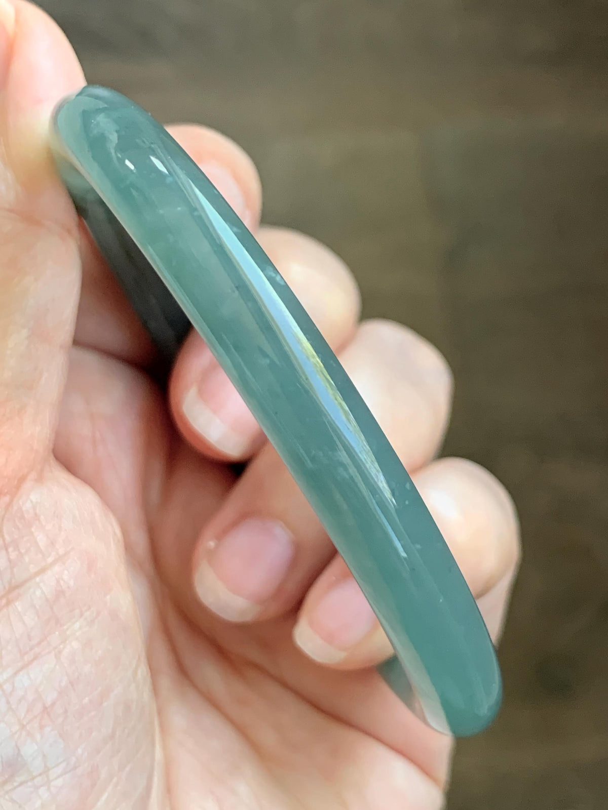 Certified Natural Grade A Guatemalan Icy Translucent Dusty Teal Green Jade Jadeite Bangle Bracelet 60mm 7.42” 35g 天然冰危蓝绿翡翠圆条手镯 949