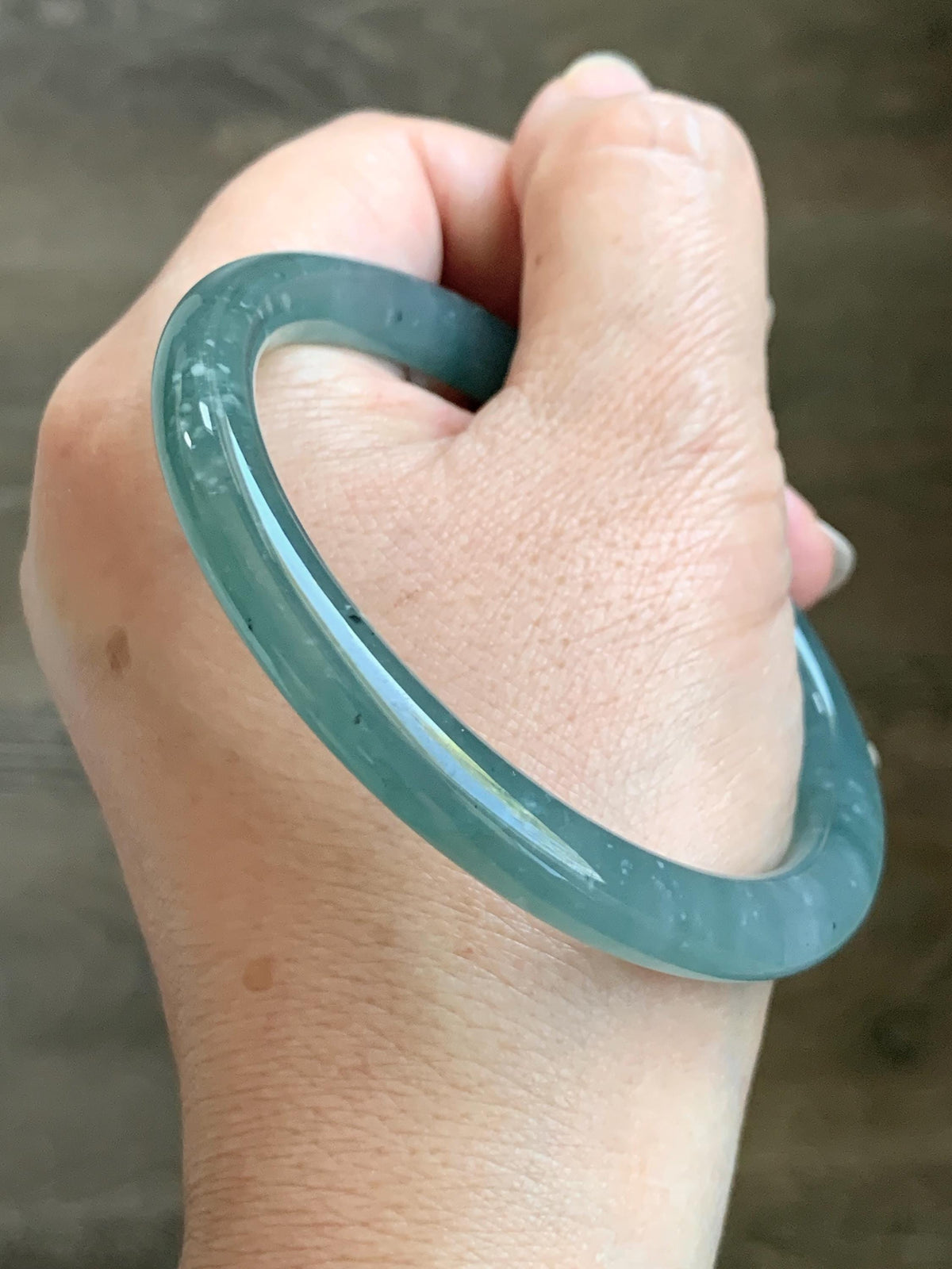 Certified Natural Grade A Guatemalan Icy Translucent Dusty Teal Green Jade Jadeite Bangle Bracelet 60mm 7.42” 35g 天然冰危蓝绿翡翠圆条手镯 949