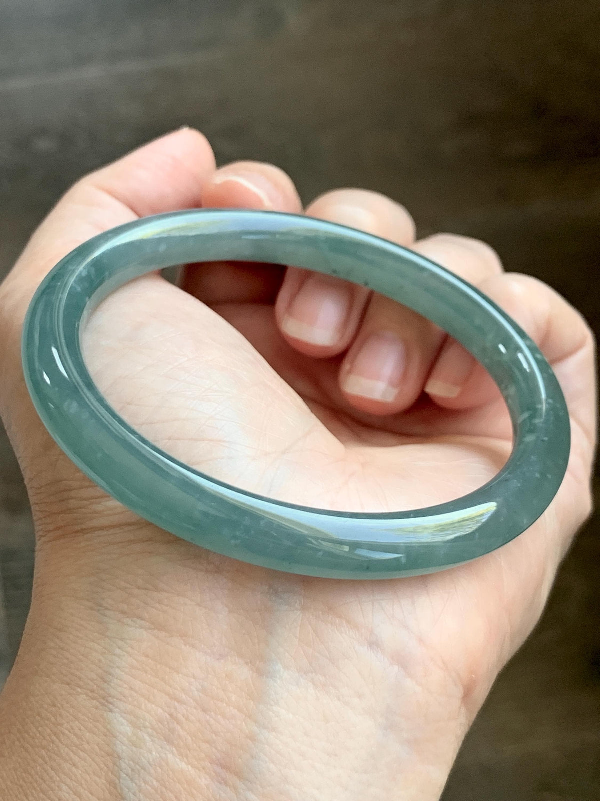 Certified Natural Grade A Guatemalan Icy Translucent Dusty Teal Green Jade Jadeite Bangle Bracelet 60mm 7.42” 35g 天然冰危蓝绿翡翠圆条手镯 949